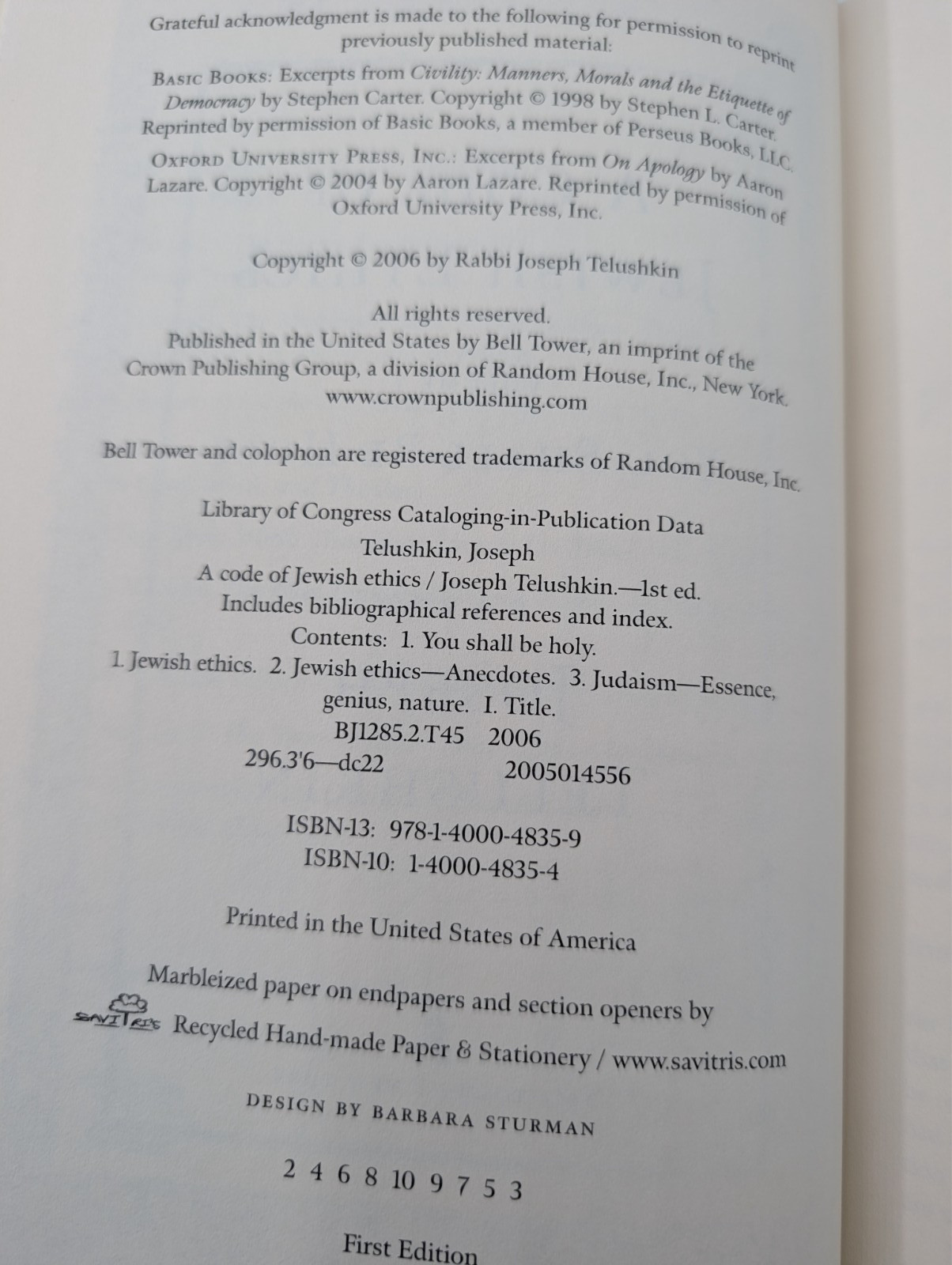 Code of Jewish Ethics: Vol. 1: You Shall Be Holy -Rabbi Joseph Telushkin