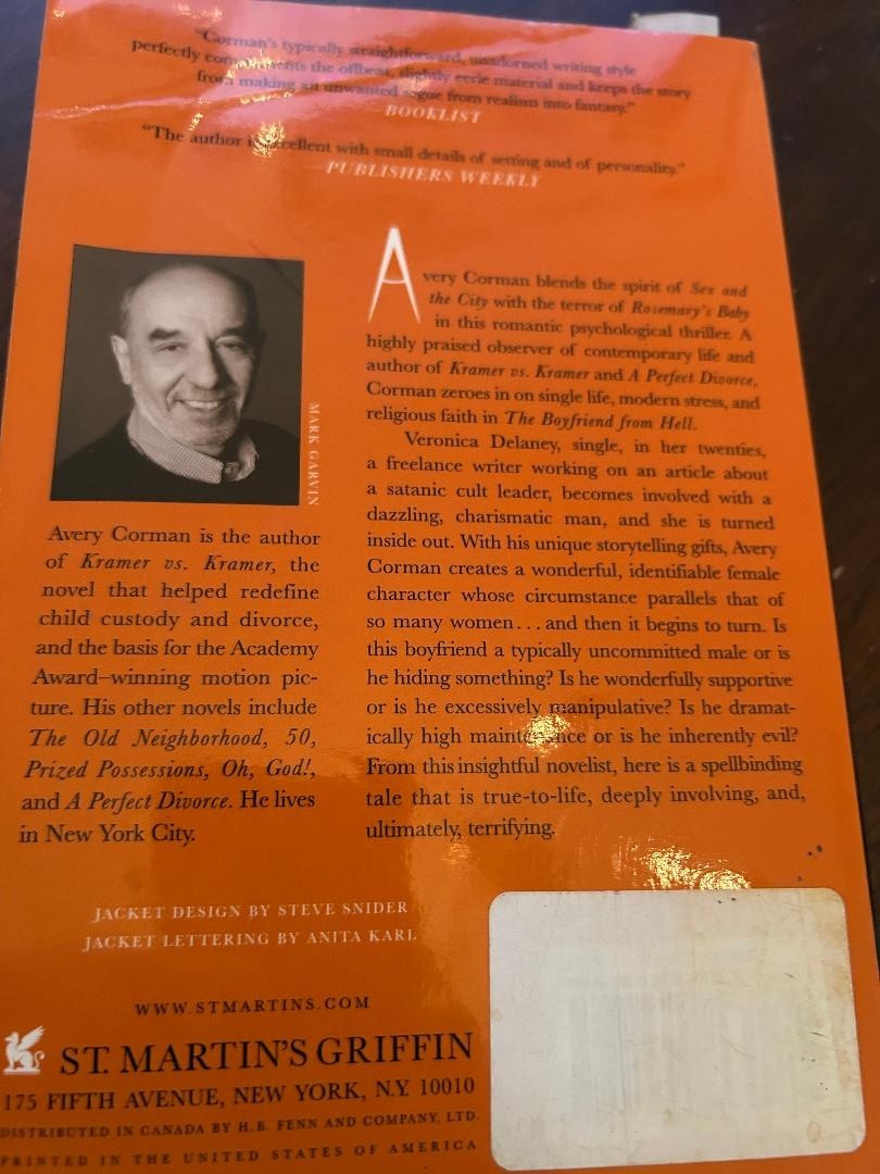 The Boyfriend From Hell by Avery Corman 8.25″ Paperback