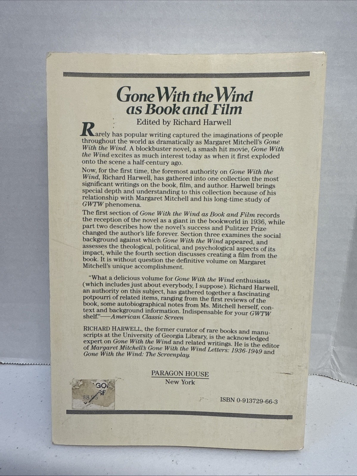 Gone With The Wind As A Book and Film – 1987 First Paperback Edition R. Harwell