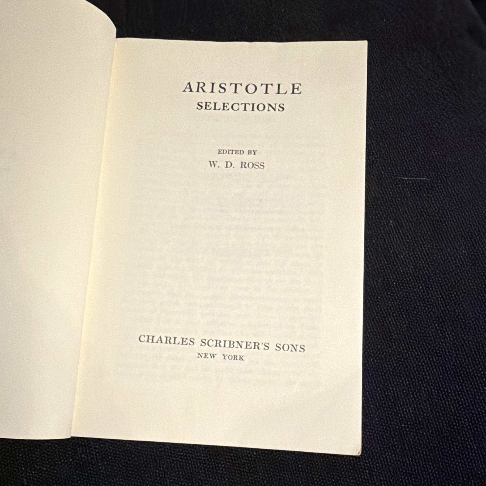 Aristotle Aristotle Selections W. D. Ross ed. Charles Scribner’s Sons 1955 PB