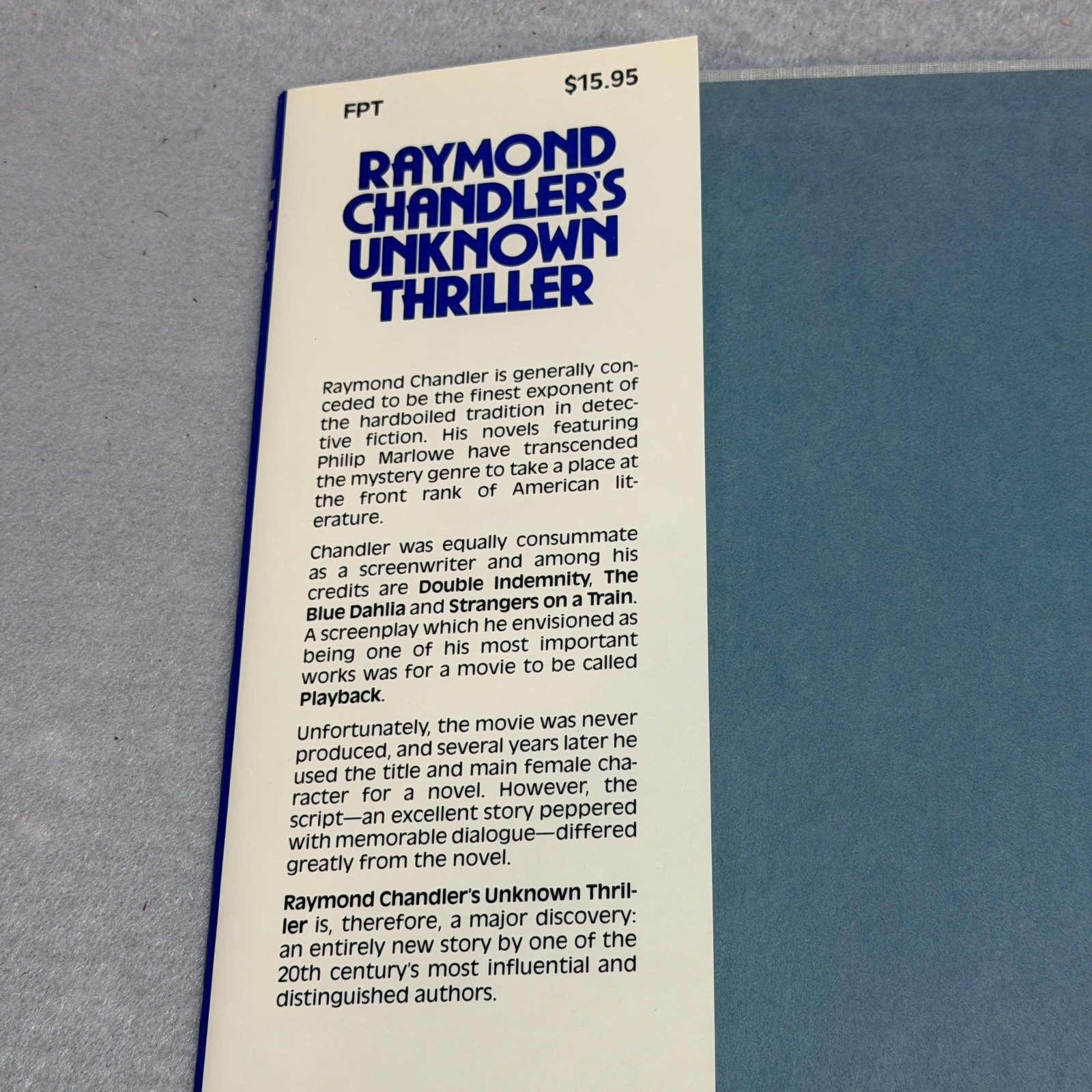 Vintage 1985 Raymond Chandler’s Unknown Thriller The Screenplay of Playback HC/D