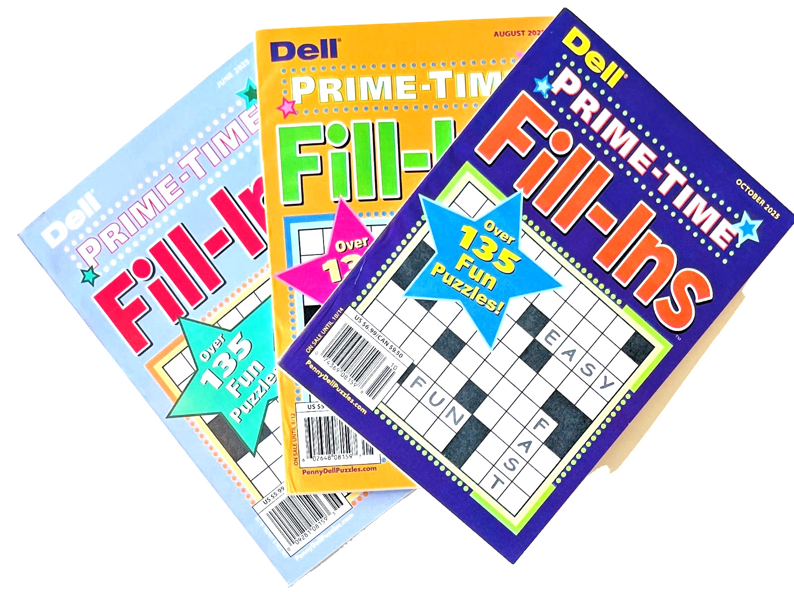 NEW Lot of 3 Penny Press Dell FILL IN Prime Time Puzzle Books Over 135 In Each!