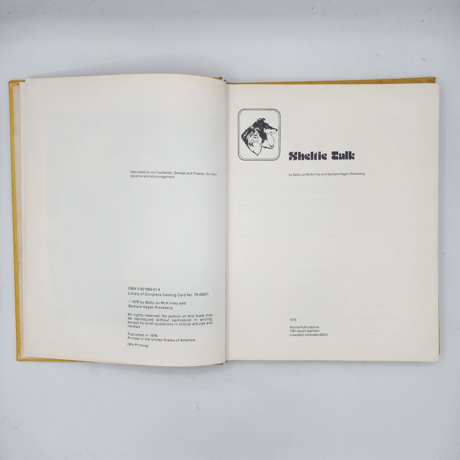 Sheltie Talk 1976 Betty Jo McKinney Barbara Hagen Riesberg HC (Good)