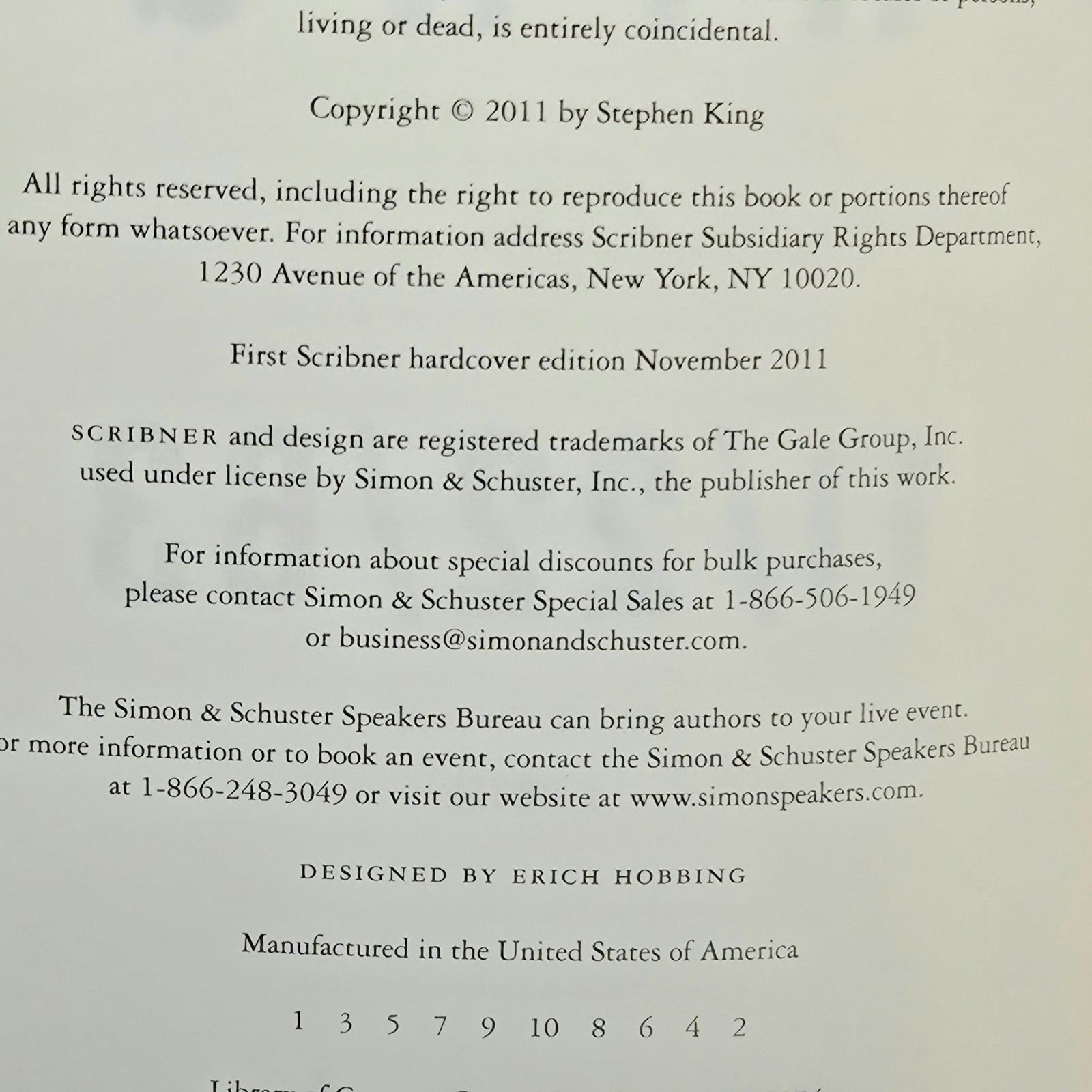 11/22/63 Stephen King 2011 First Edition First Printing HC$DJ Fine Condition