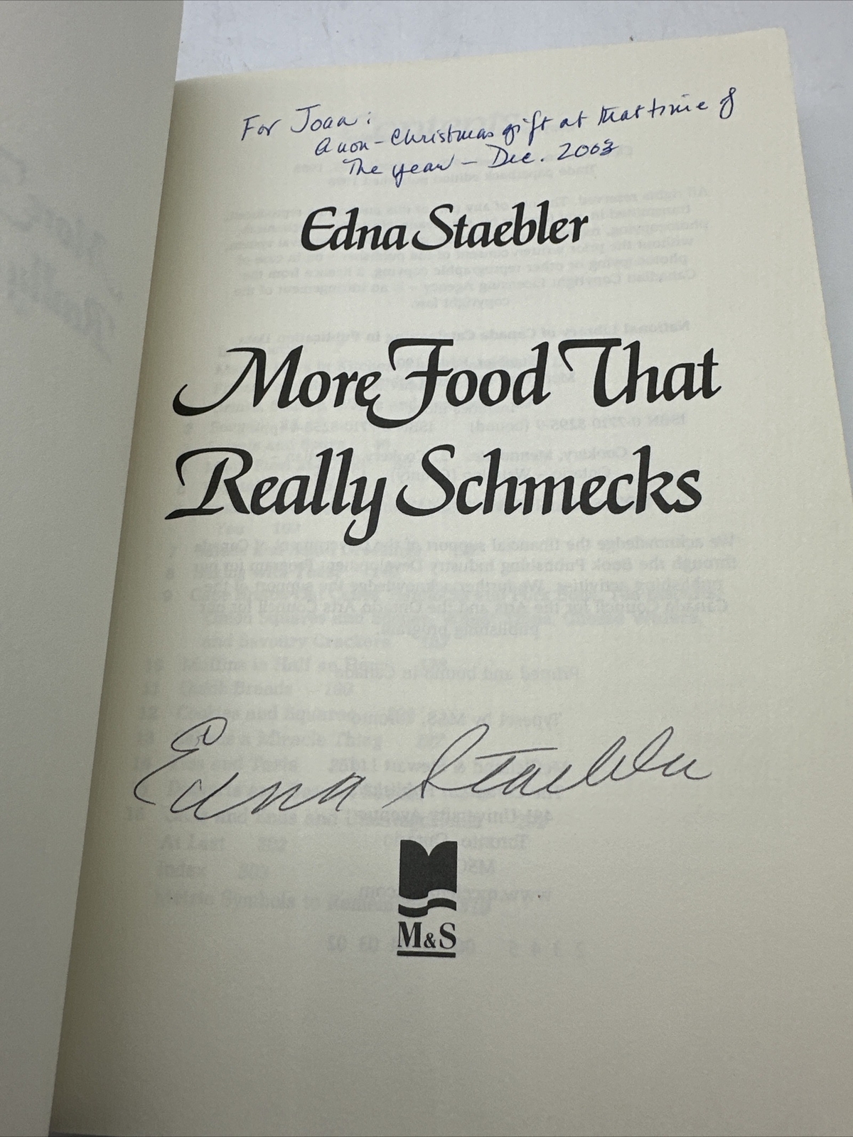 Edna Staebler More Food That Really Schmecks Signed Cookbook Canadian (27-53)