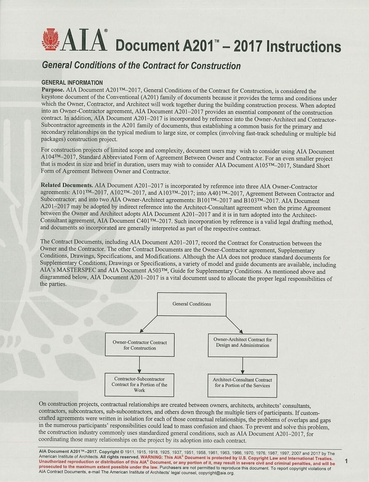 AIA Document A201 – Only Includes A201 – 2017 General Conditions