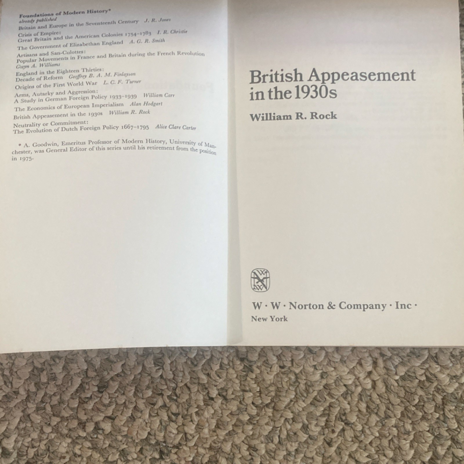 William R. Rock British Appeasement in the 1930s Paperback W. W. Norton WWII