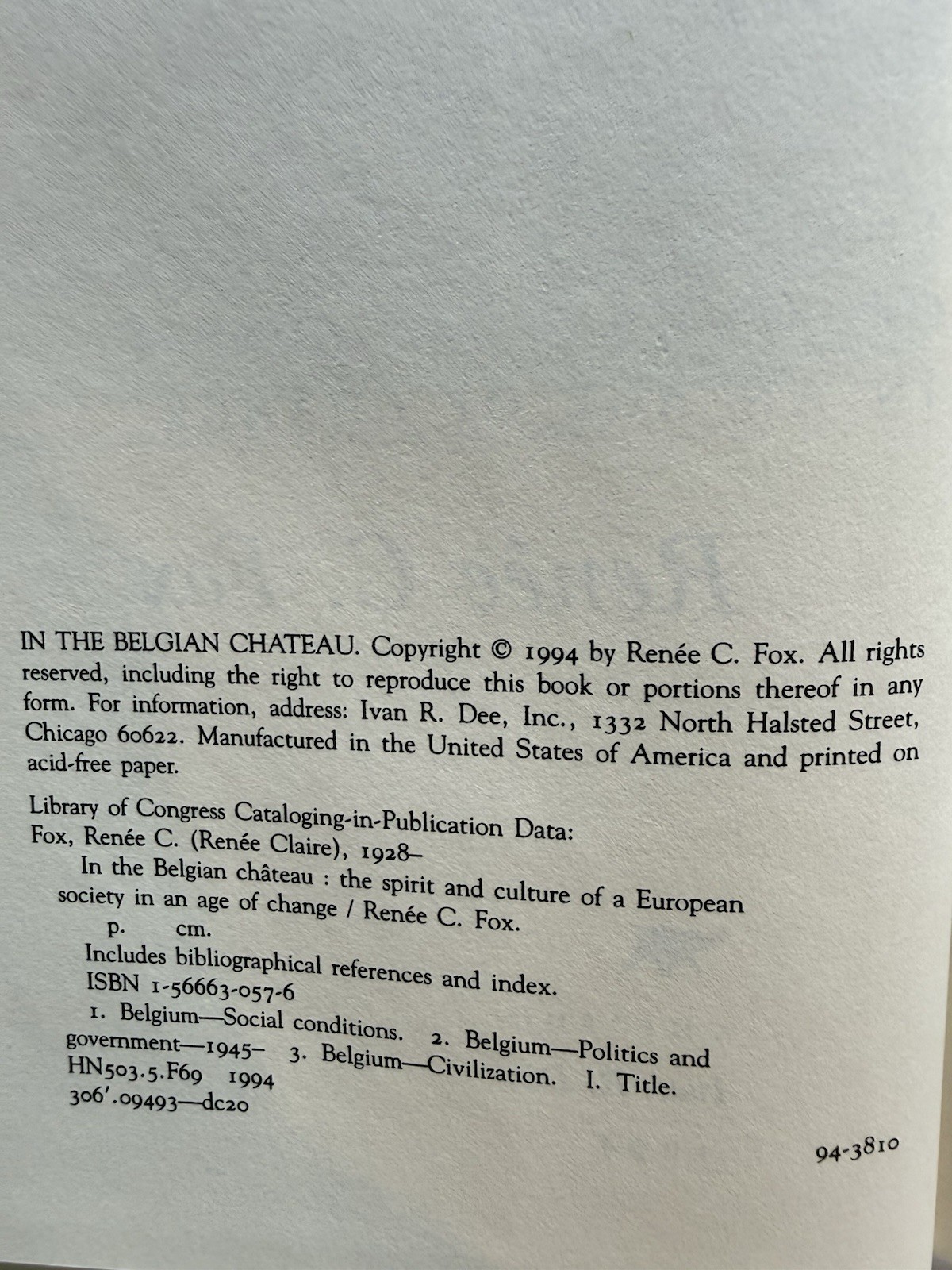 In the Belgian Chateau Renee C Fox 1994 HC DJ European Society Culture