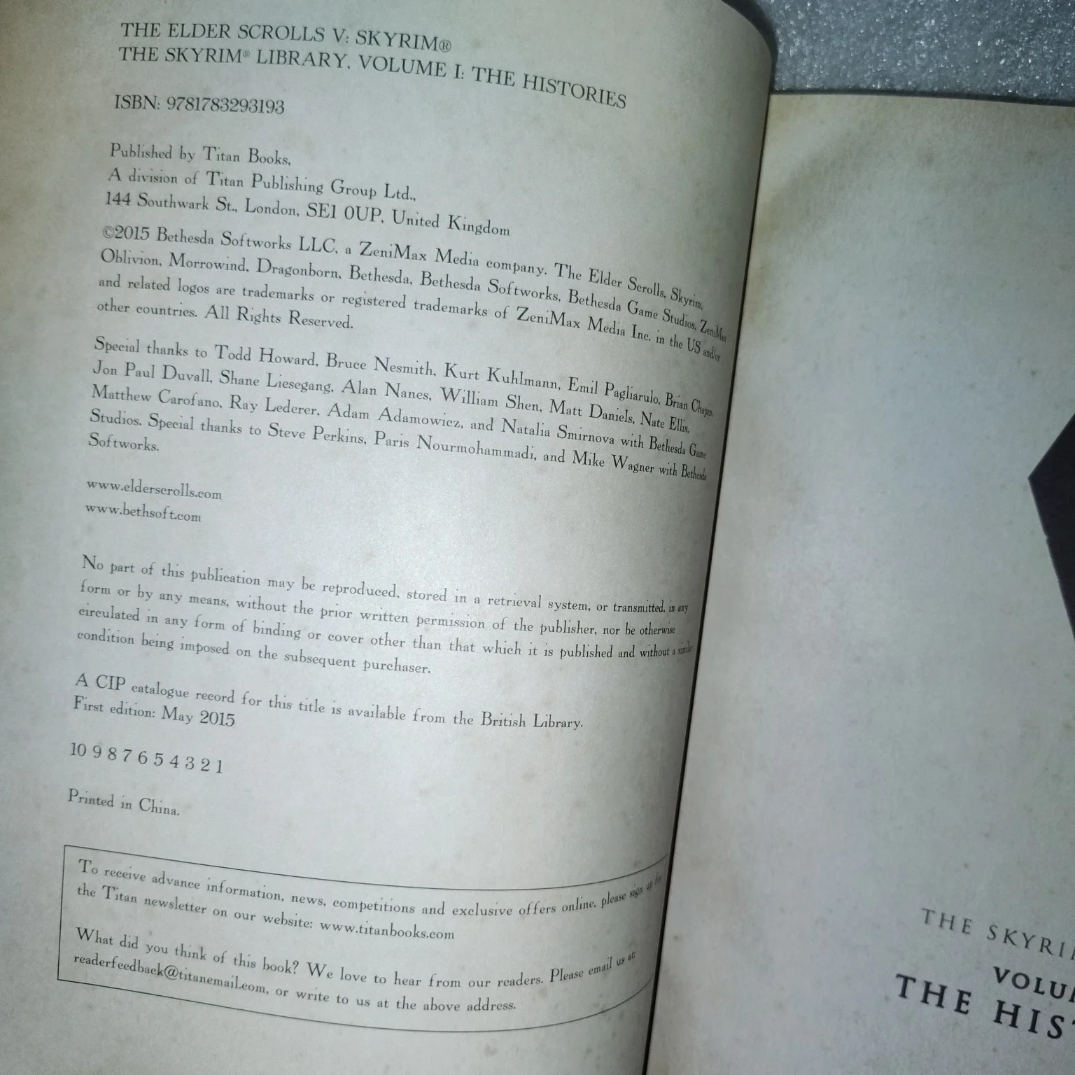Skyrim Library Vol 1 The Histories 2015 First Edition Illustrated Titan Books