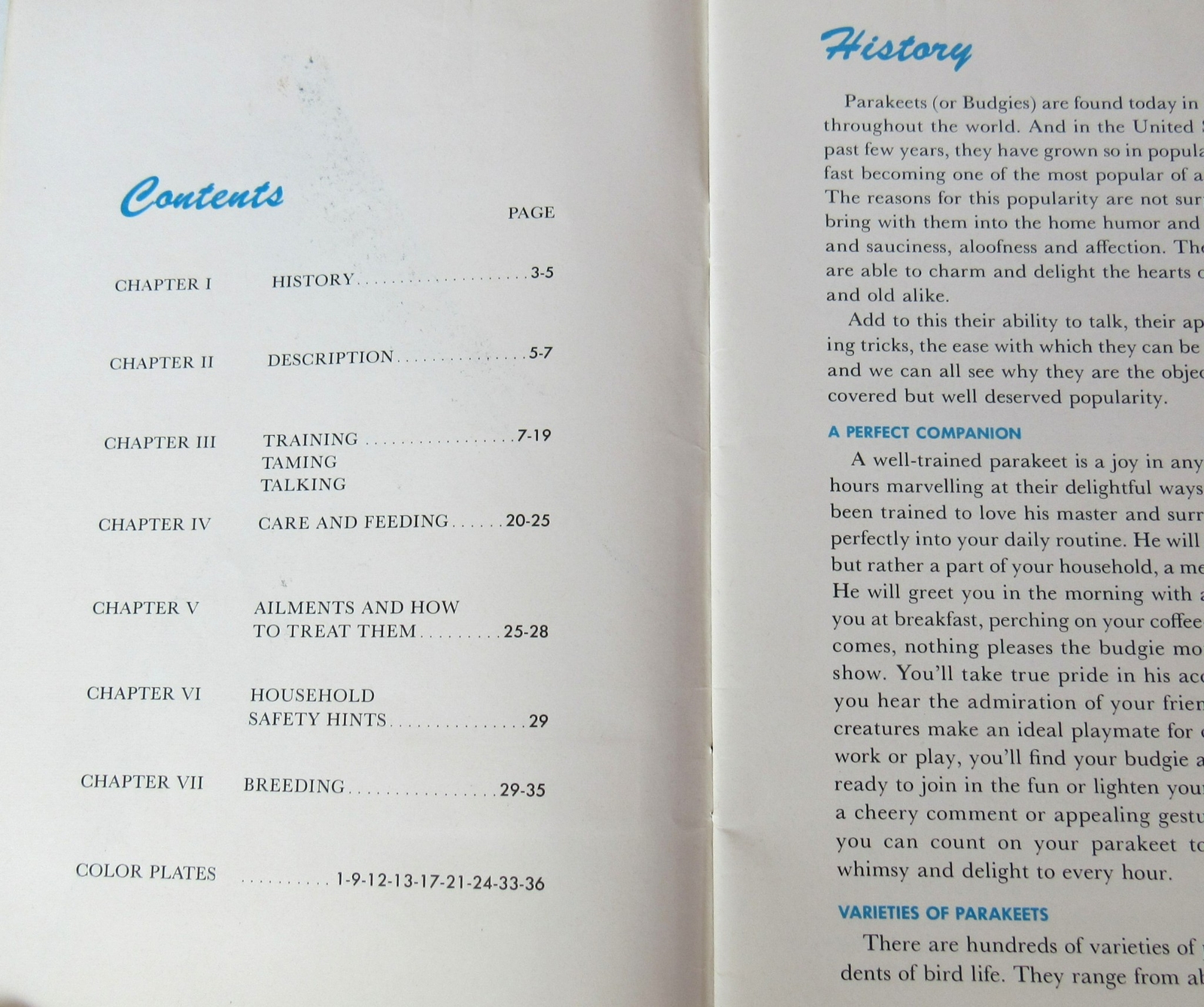 1953 EVERYTHING ABOUT PARAKEETS BUDGIES HARTZ MANUAL HEALTH TRAINING TALKING USA