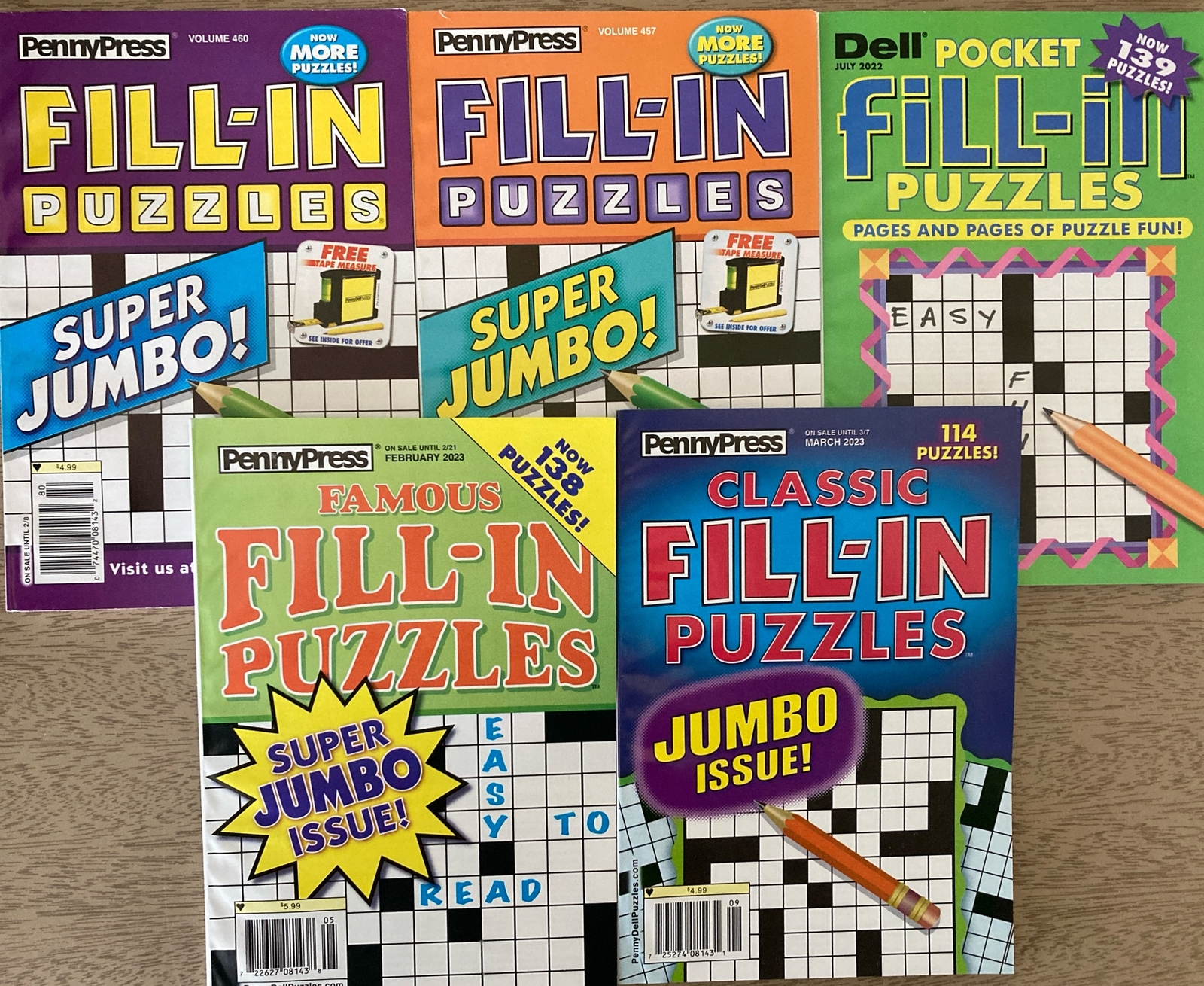Lot of 5 Penny Press Fill-Ins Puzzle Books Prime Time Super Jumbo Issue F14