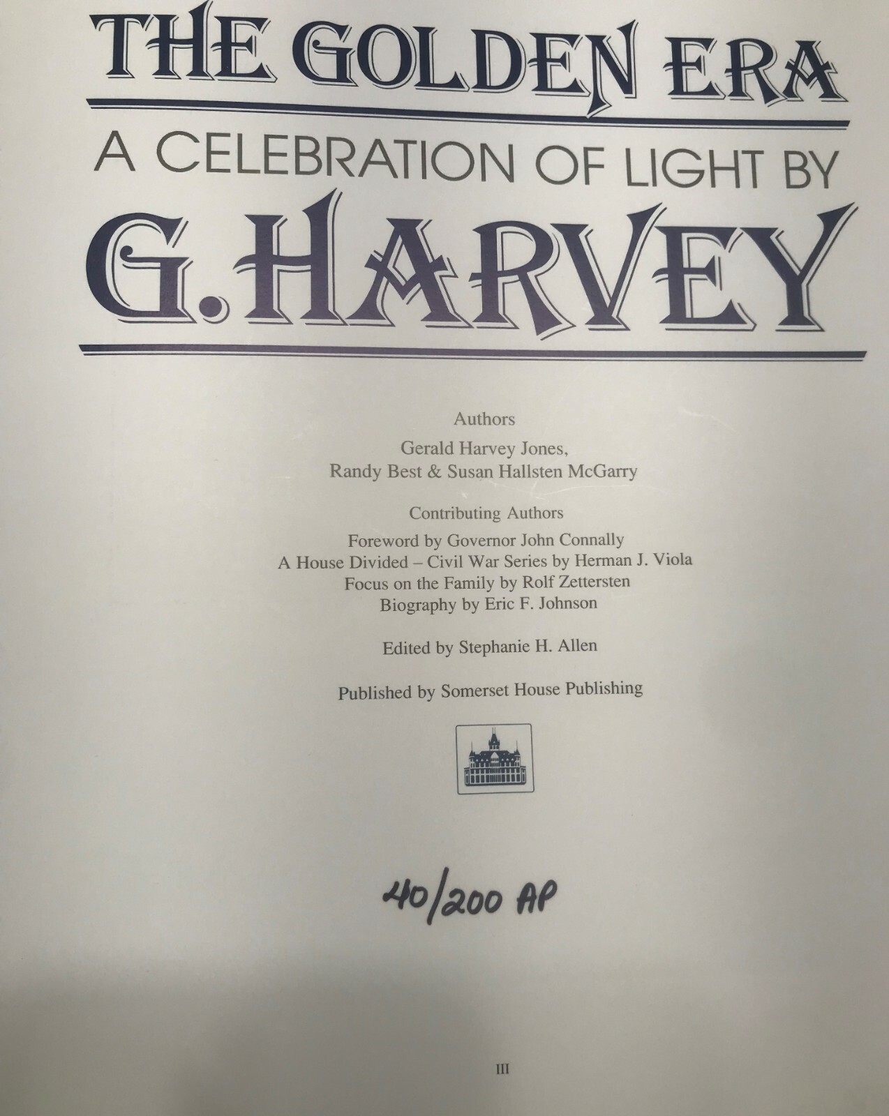 Rare 1990 SIGNED LIMITED GERALD HARVEY -The GOLDEN ERA : A Celebration of Light
