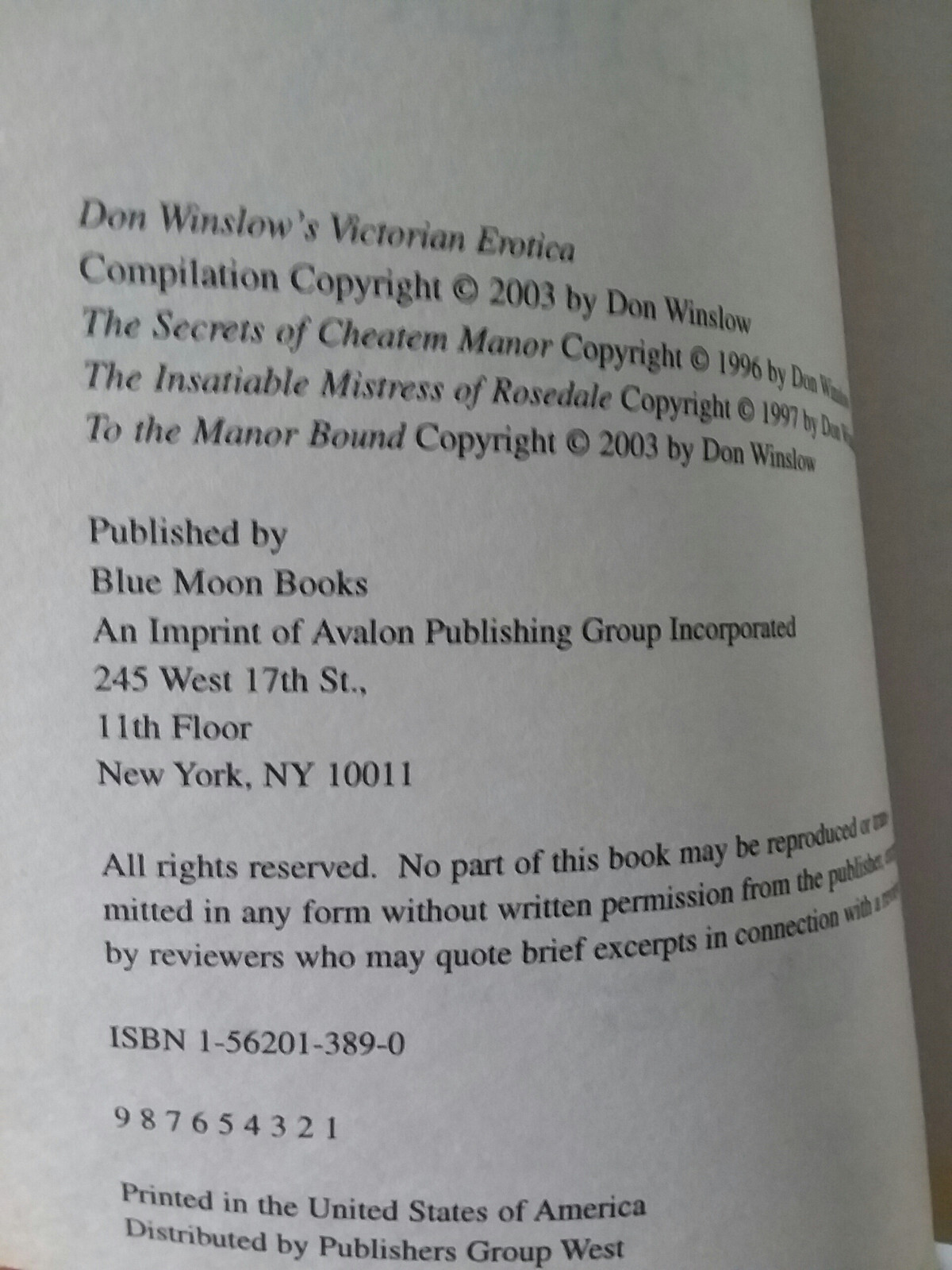 Don Winslow’s Victorian Erotica (2003 Blue Moon Books softcover) RARE erotic
