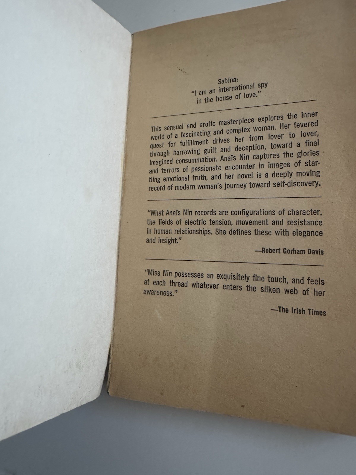 A Spy in the House of Love Anaïs Nin 1974 Bantam Vintage PB Literary Fic Classic