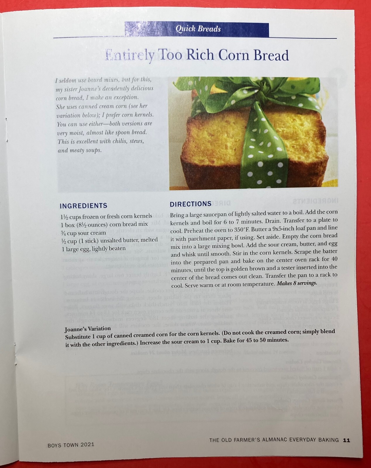 2021 OLD Farmer’s Almanac Best BAKING Recipes Boy’s Town 8.5X11 INCHES 28 PAGES