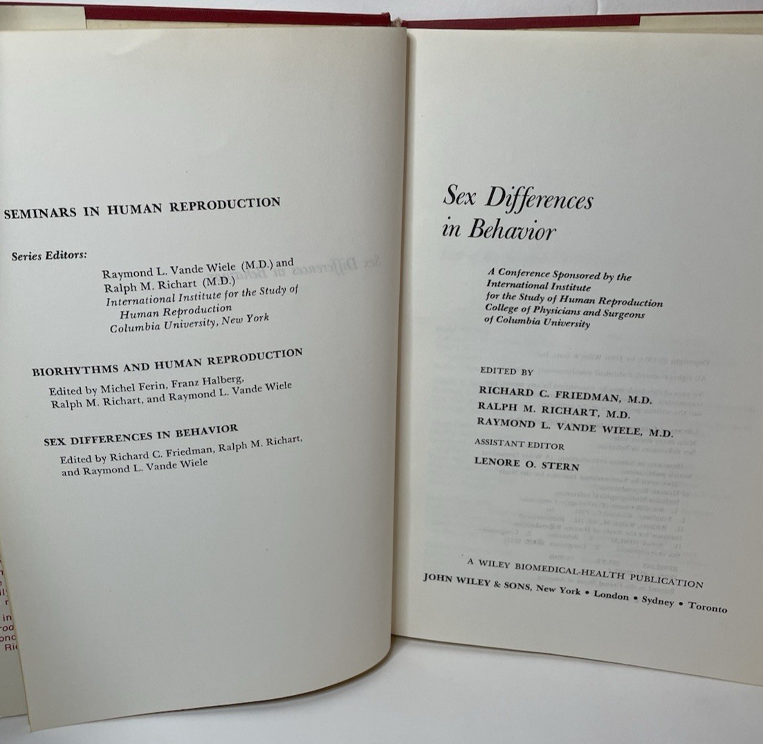Sex Differences in Behavior HC Book Biomedical Health John Wiley 1974 Rare Vtg