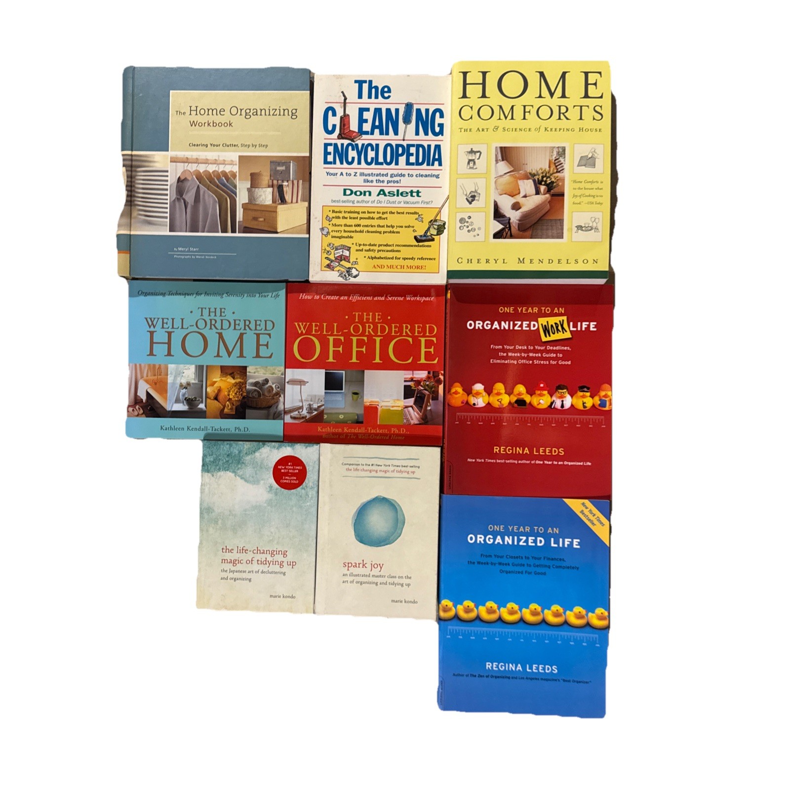 Lot of 9 Home Organization & Cleaning Books – Marie Kondo, Don Aslett, Leeds