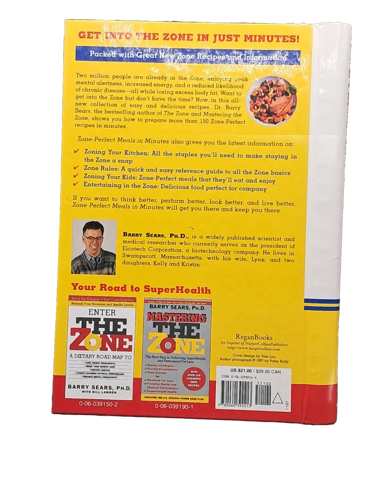 COOKBOOK ZONE-PERFECT MEALS in MINUTES by BARRY SEARS 1997 262 PAGES