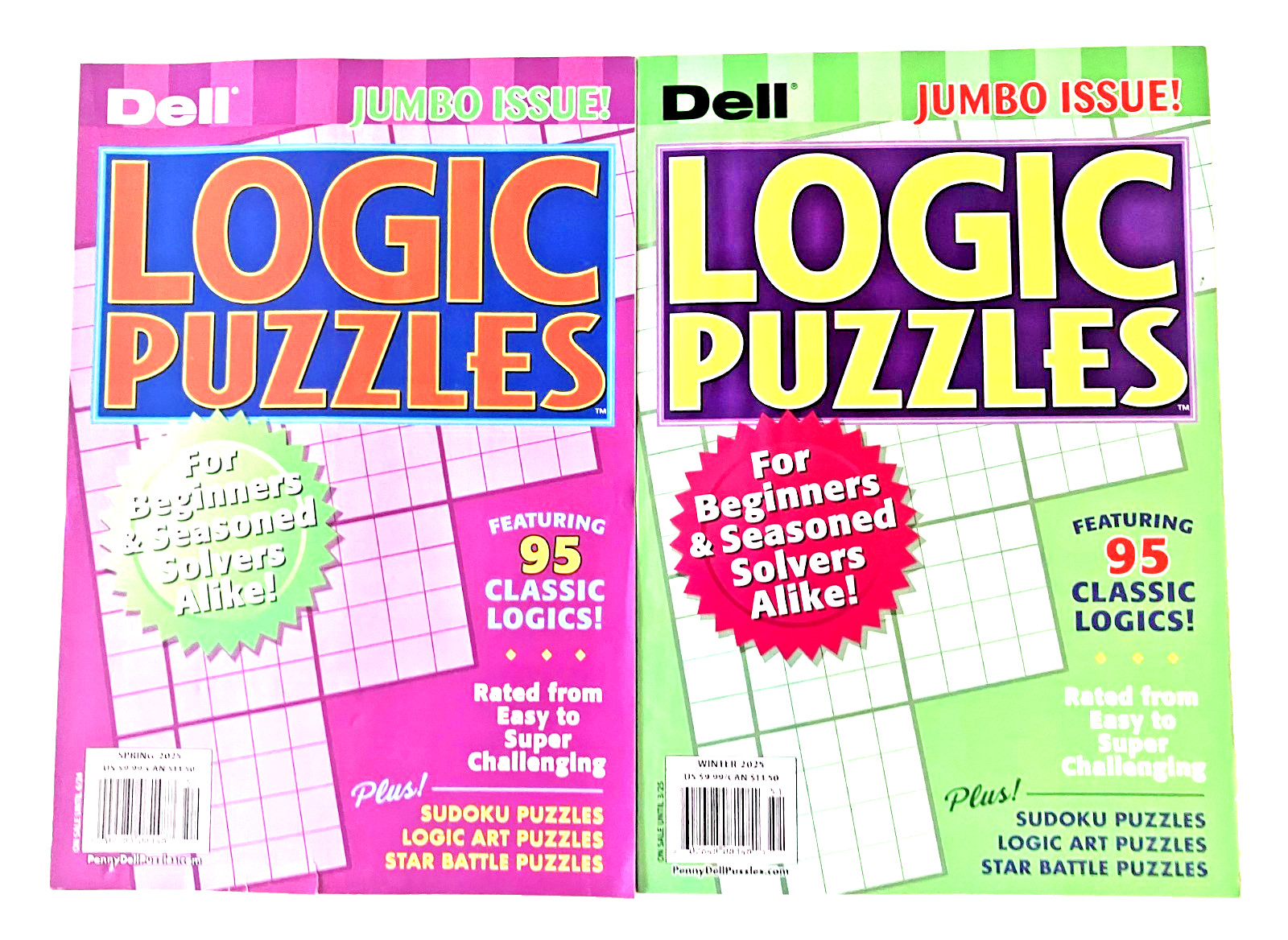 NEW 2 Penny Press Dell Logic Problems Puzzles Beginner-Expert Levels 95 In Each!