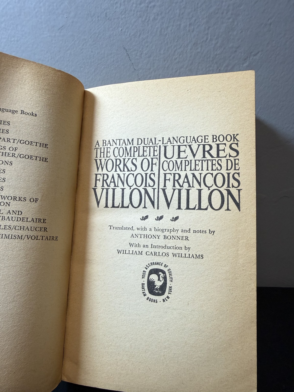 The Complete Works of François Villon Bantam Dual-Language French English 1964