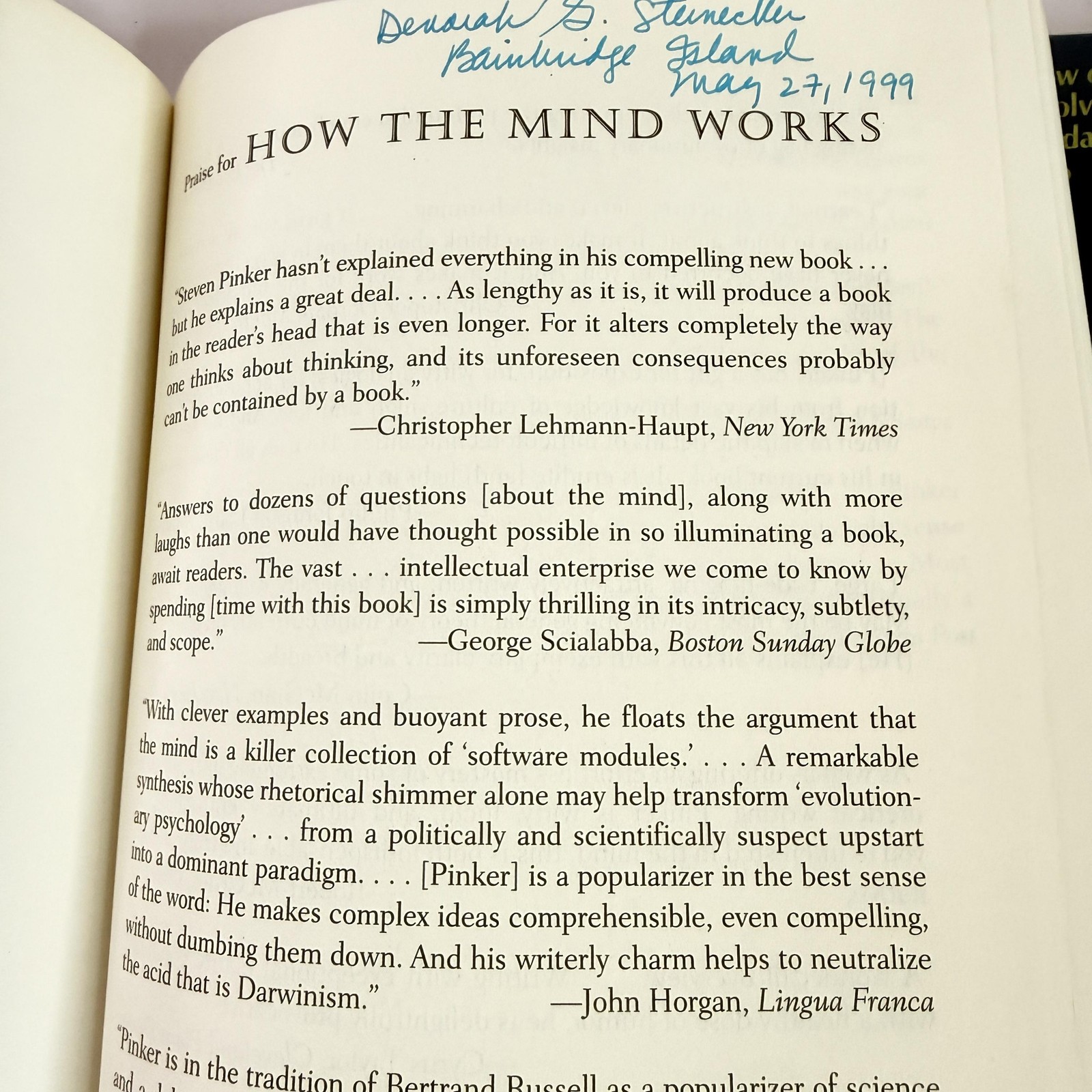 Lot 2 Cognitive Science Books Steven Pinker How The Mind Works Casti HC PB