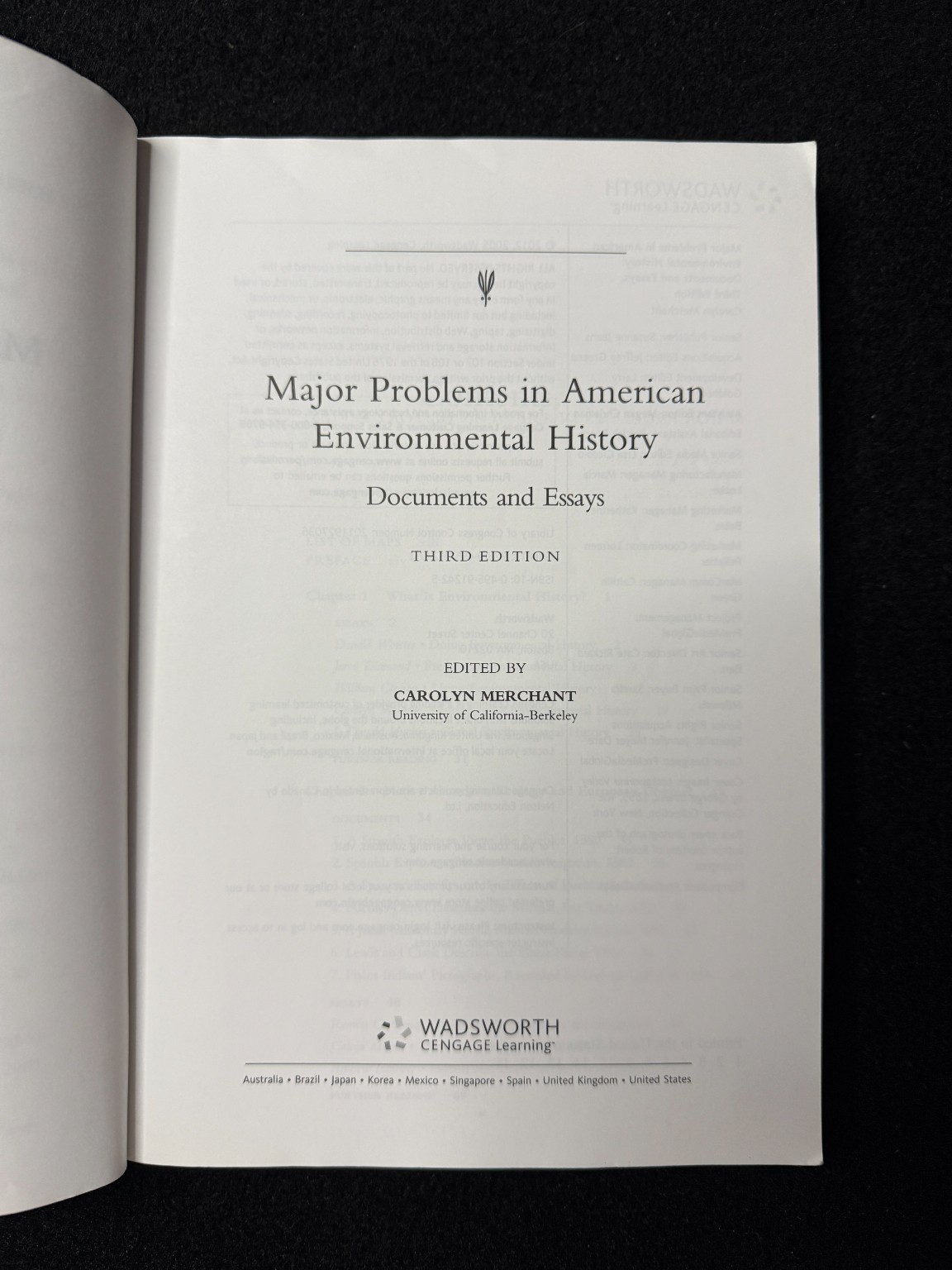 Major Problems American Environmental History Carolyn Merchant 2012 3rd Ed Textb