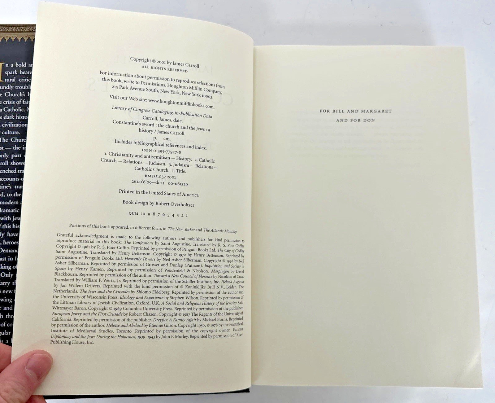 Constantine’s Sword James Carroll The Church and The Jews 1st Edition Hardcover