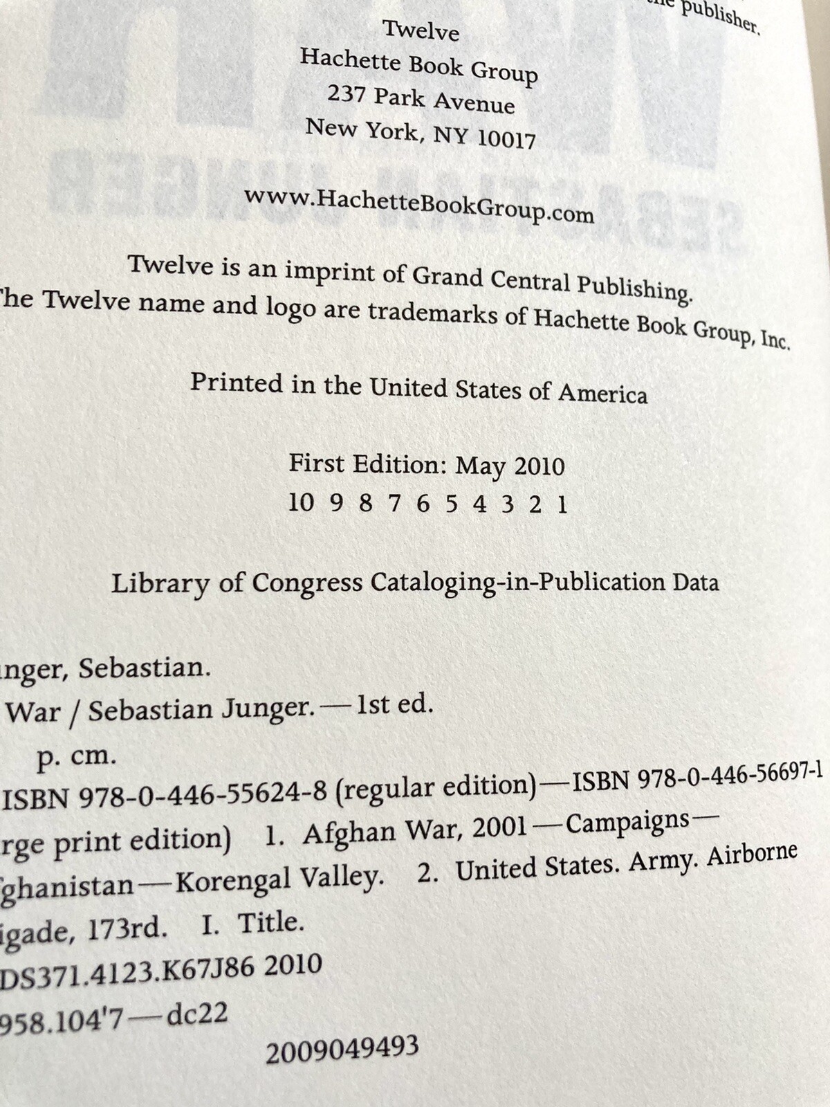 War by Sebastian Junger (2010) First Printing Hardcover w/ Jacket Restrepo NF!