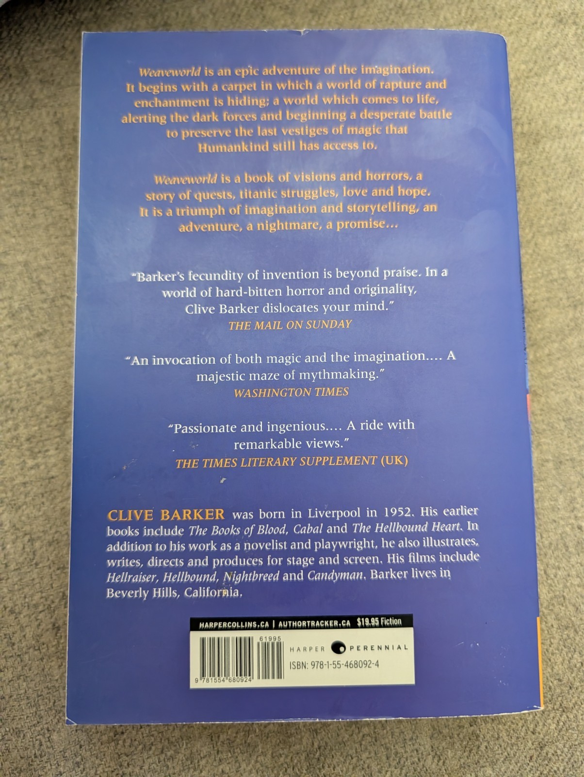 WEAVEWORLD by Clive Barker – 20th Anniversary Edition – Harper Perennial PB 2007