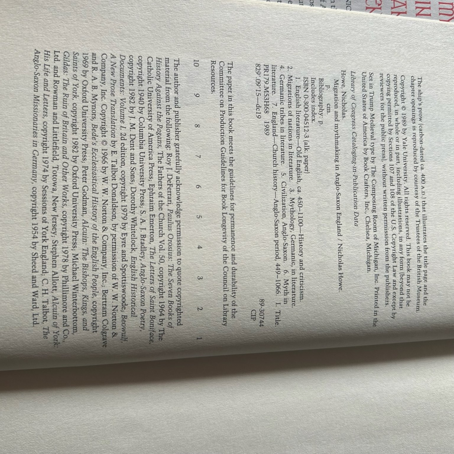 Migration & Mythmaking in Anglo-Saxon England Howe 1989 Yale University Press