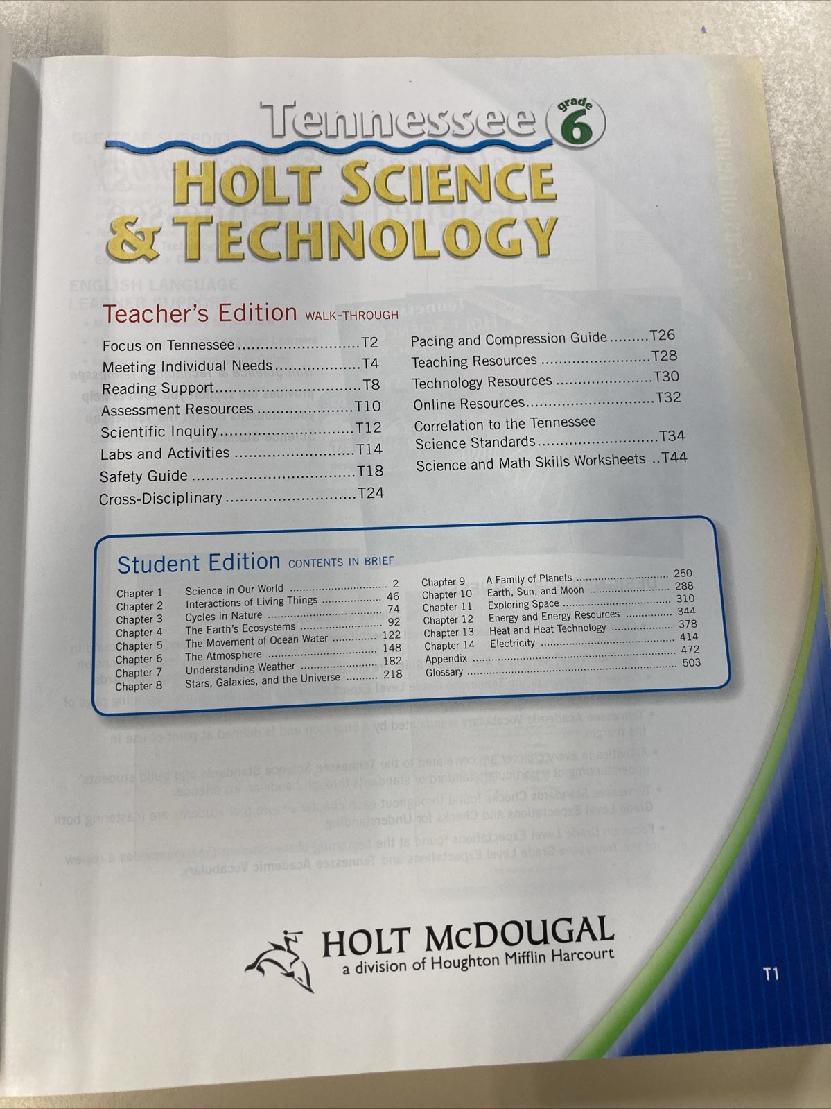 TN Holt Science & Technology Grade 6 Teachers Edition HC Holt McDougal 2010 VG