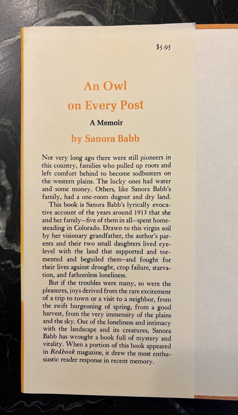 An Owl on Every Post By Sanora Babb RARE 1st Edition HC 1970