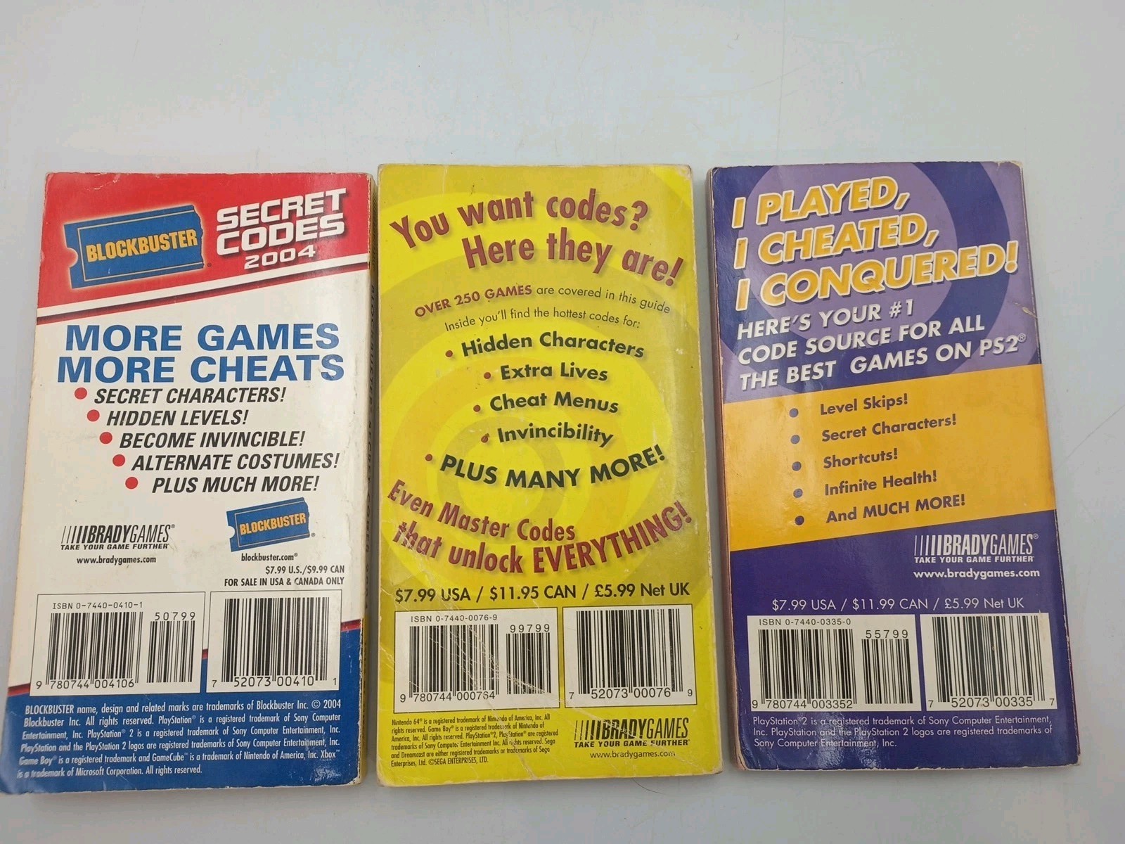 Secret Cheat Codes Video Games Book Blockbuster Lot Of 3 Brady Games 2001 2004