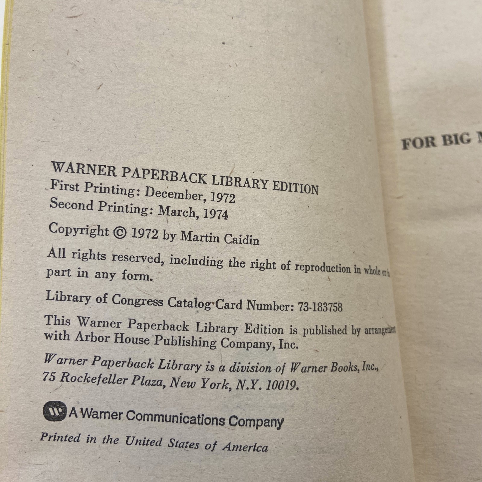 Cyborg 2nd Printing VTG 1974 Warner Paperback Library Edition MMPB Martin Caidin