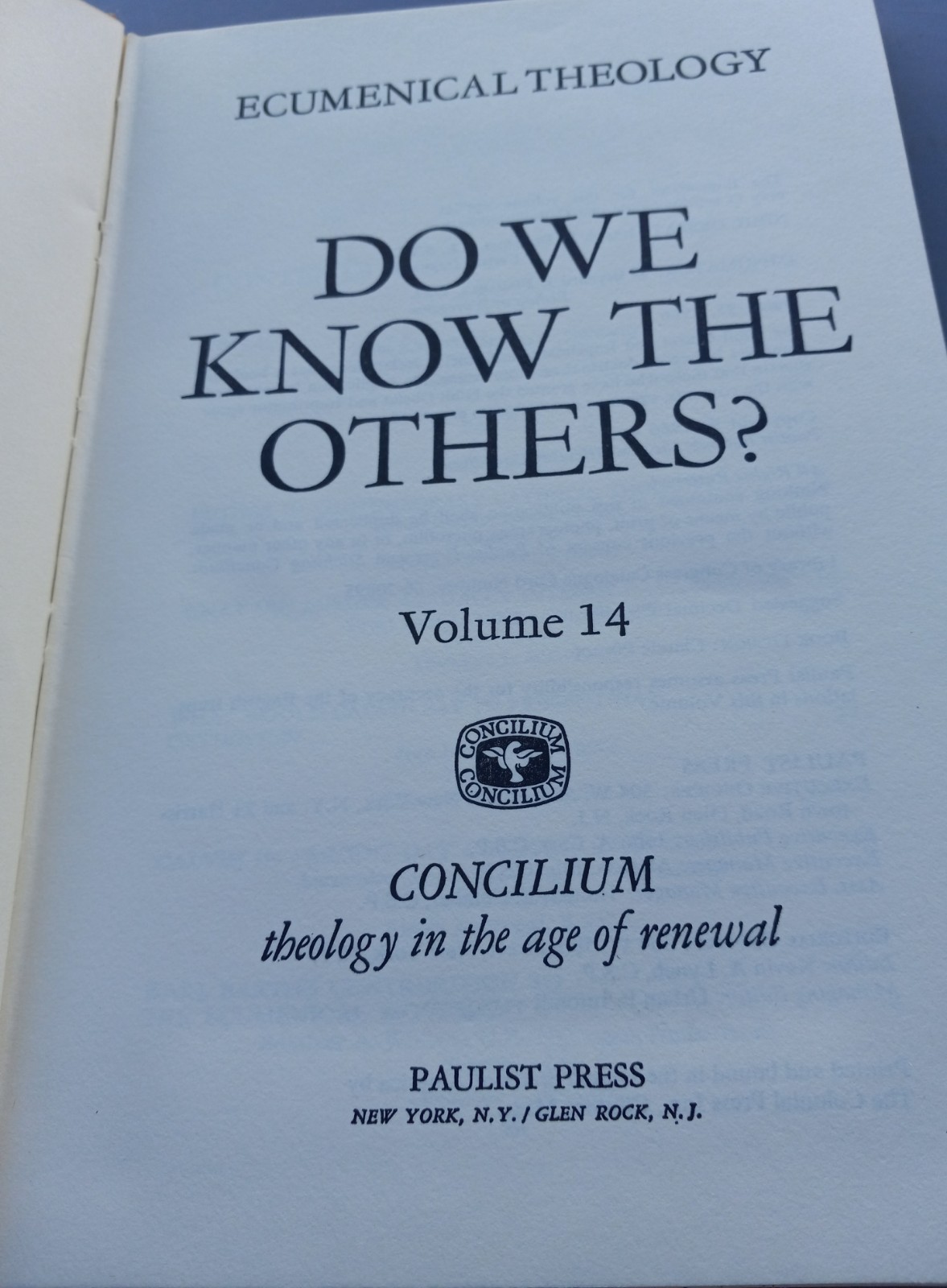 Do We Know Others – Hans Kung HC Paulist Press Concilium 14 Ecumenical Theology