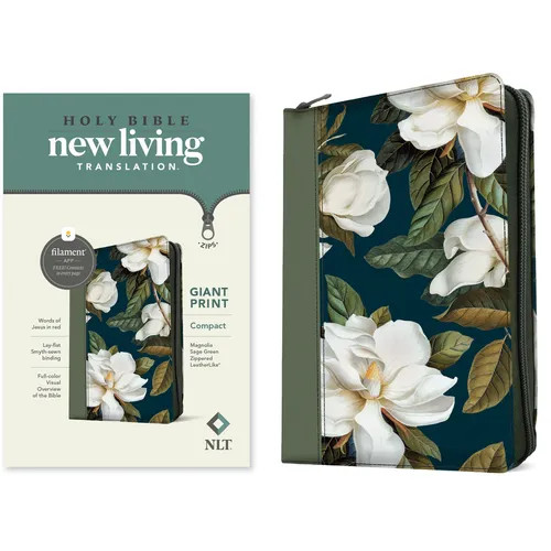 NLT Compact Giant Print Zipper Bible, Filament Enabled (Leatherlike, Magnolia