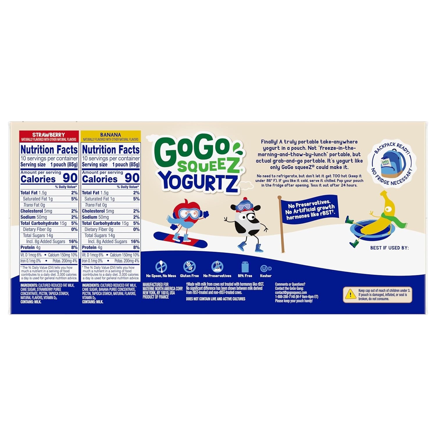Portable Pack of 20 YogurtZ Snacks – Strawberry & Banana, No Fridge Needed