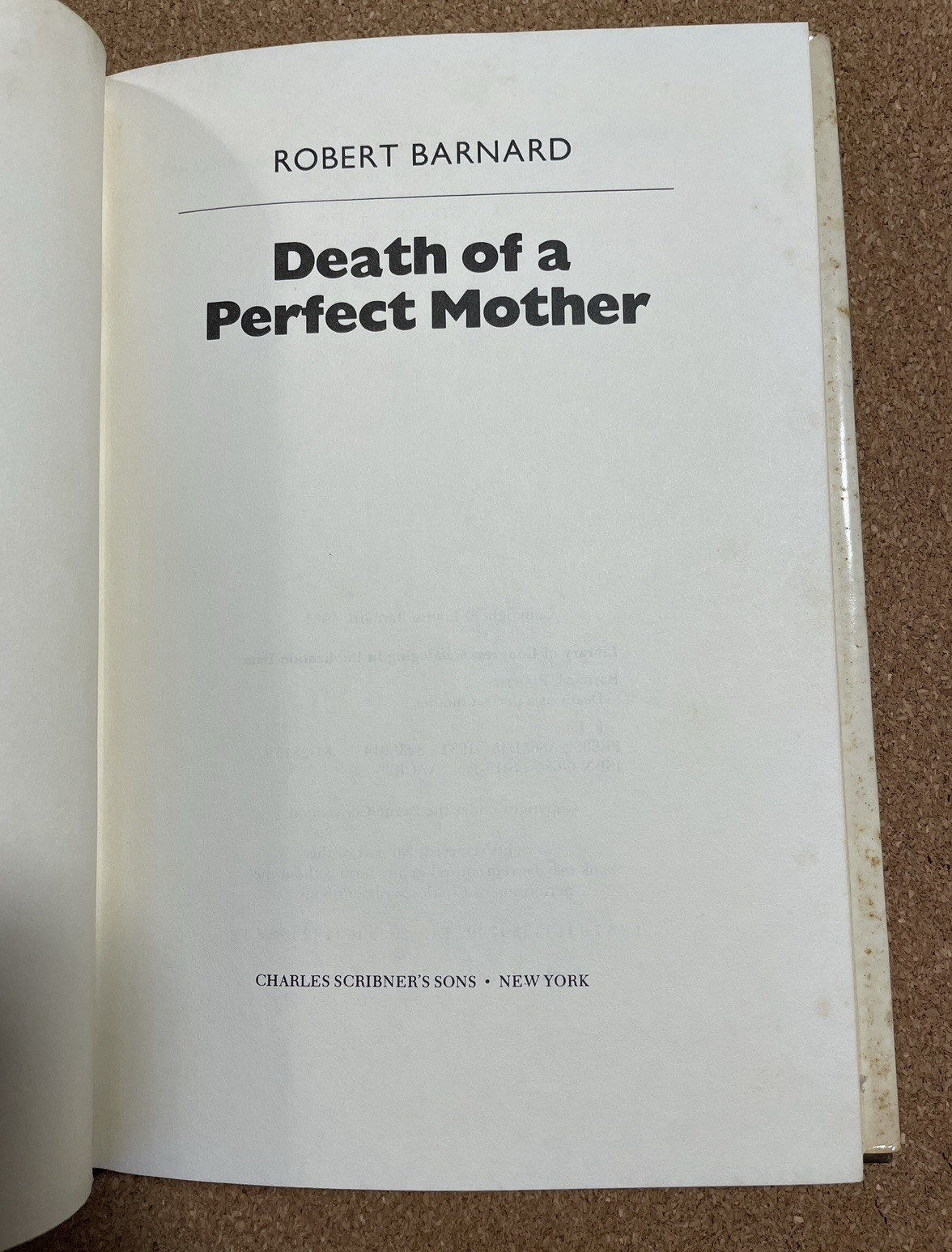1981 Death of a Perfect Mother by Robert Barnard Charles Scribner’s Sons HC