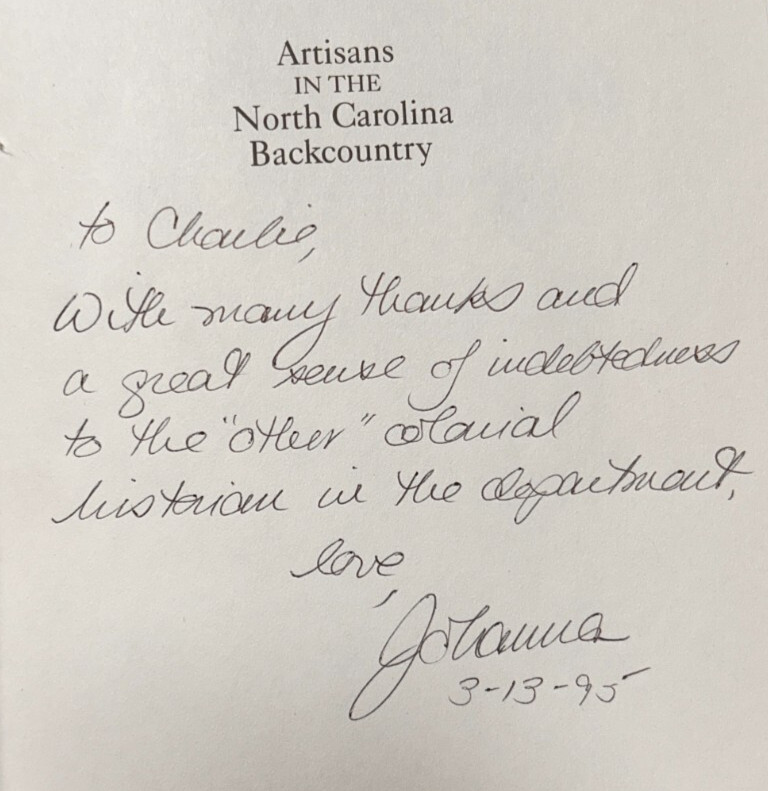 Artisans in the North Carolina Backcountry, Johanna Miller Lewis, SIGNED HCDJ
