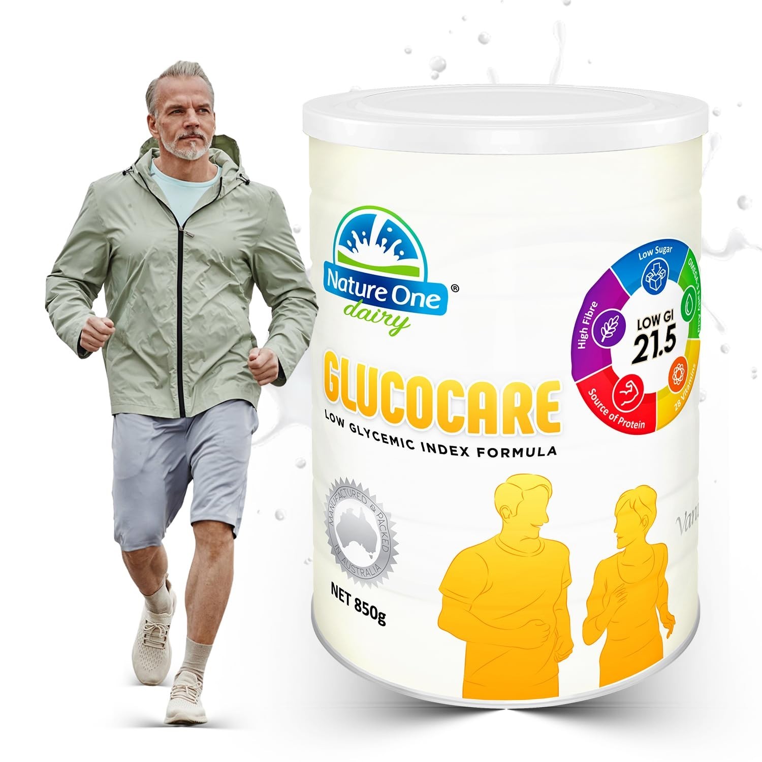 GlucoCare Low Sugar Nutrition Powder – 30 oz, High Protein & Fiber, For Adults