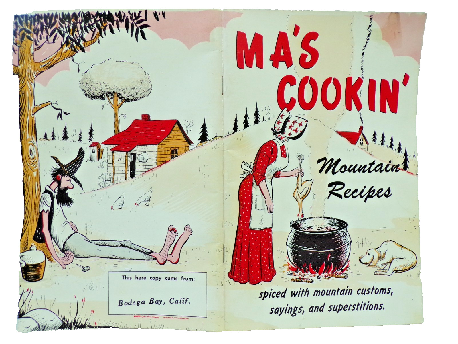 MA’S COOKIN’ 1986 HILLBILLY COOK BOOK MOUNTAIN RECIPES 56 PAGES BODEGA BAY CAL.