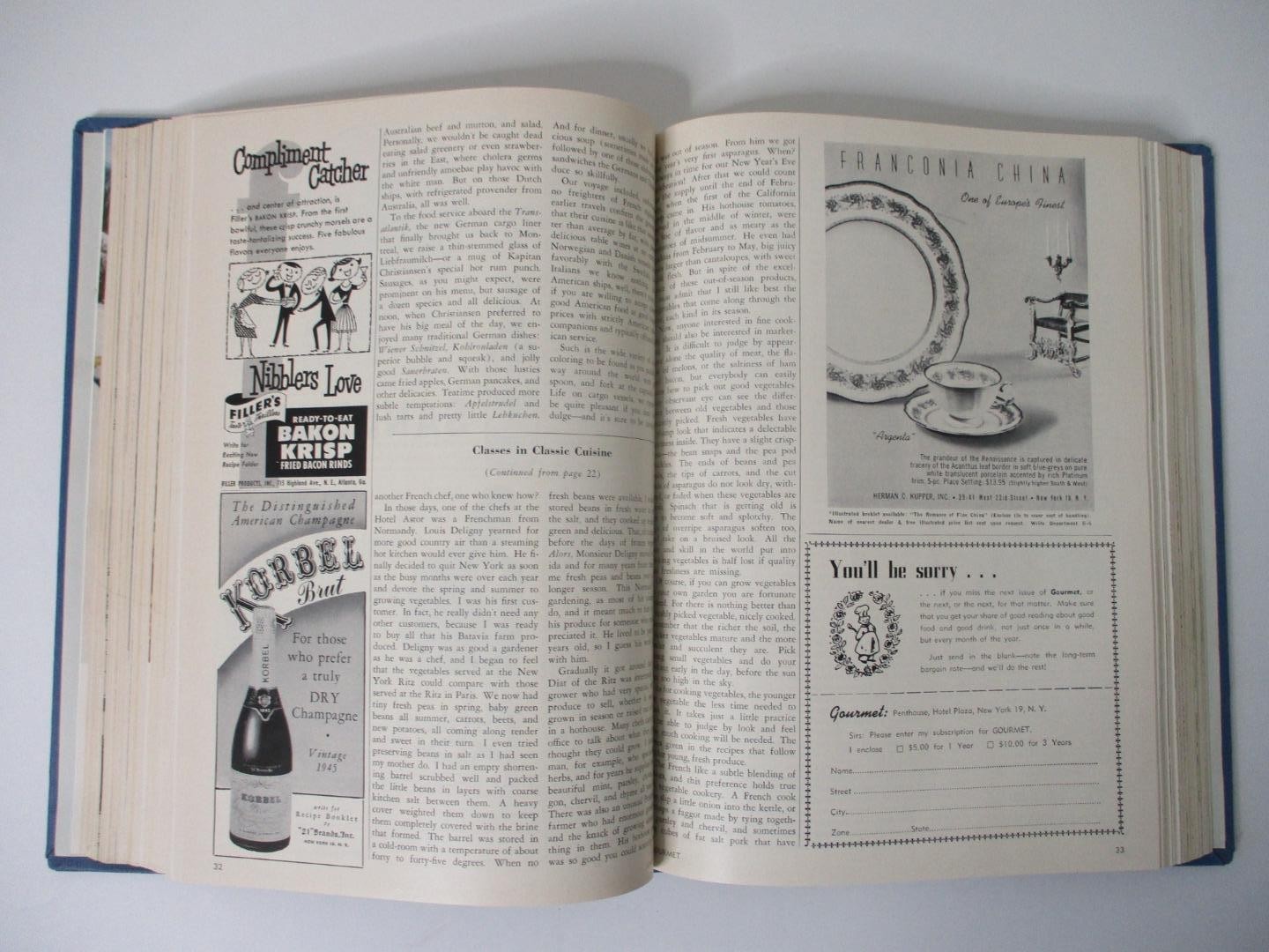 GOURMET, The Magazine of Good Living; Vol. 16 – 1956 – 12 Issues in a Hardcover