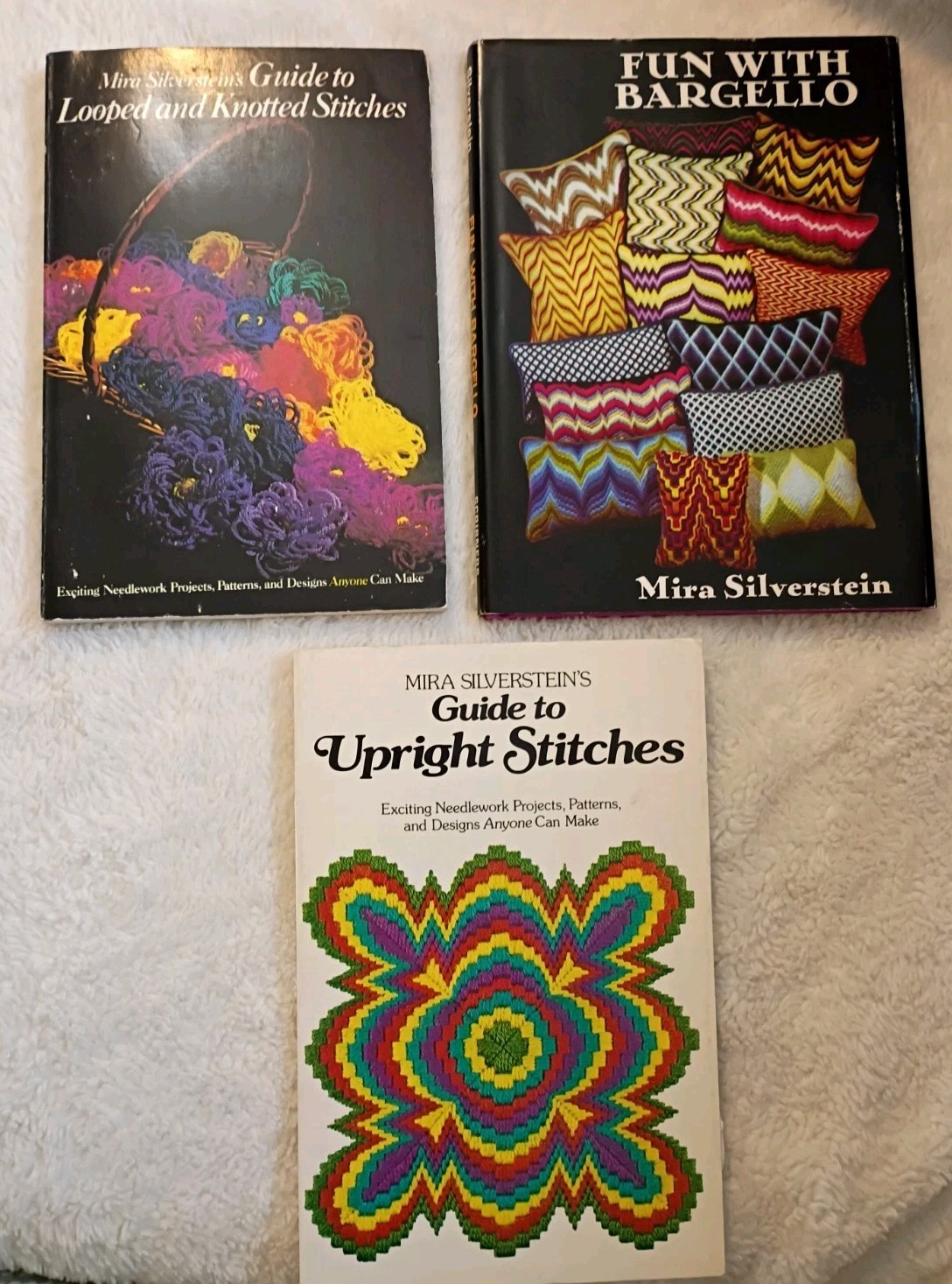 Lot of 3 Mira Silverstein’s Needlework Books Upright, Looped & Knotted, Bargello