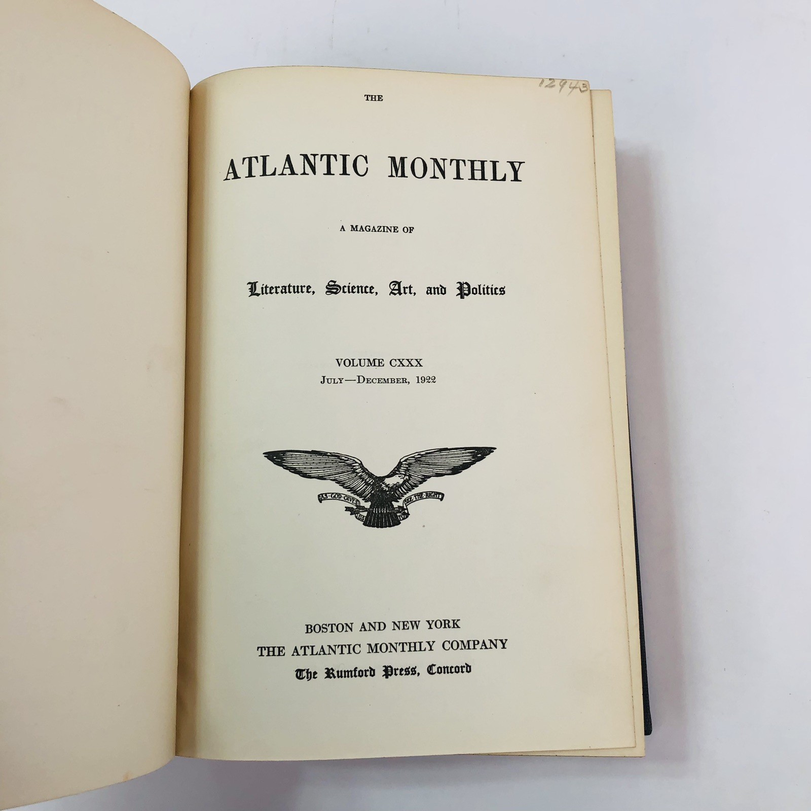 The Atlantic Monthly 1922 Magazine Book Bound Hardbound Volume 129-130