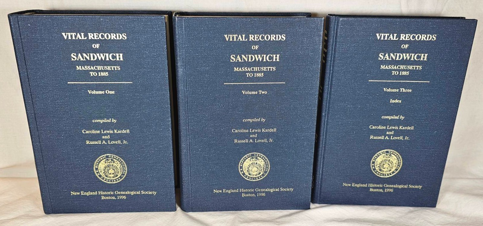 Vital Records of Sandwich Massachusetts To 1885 3 VOLUME SET Kardell Lovell 1996