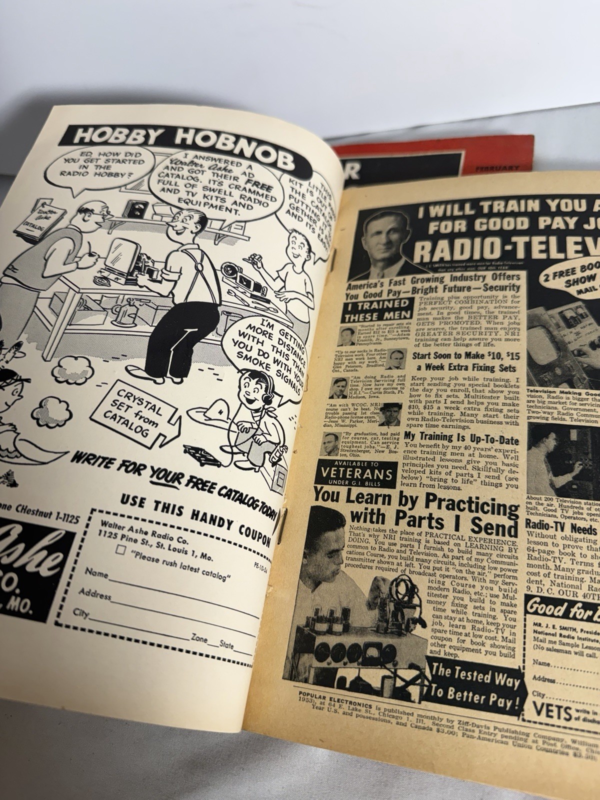 Vtg Popular Electronics Magazine October 1954 1st Issue. Feb 1955 Poor Condition