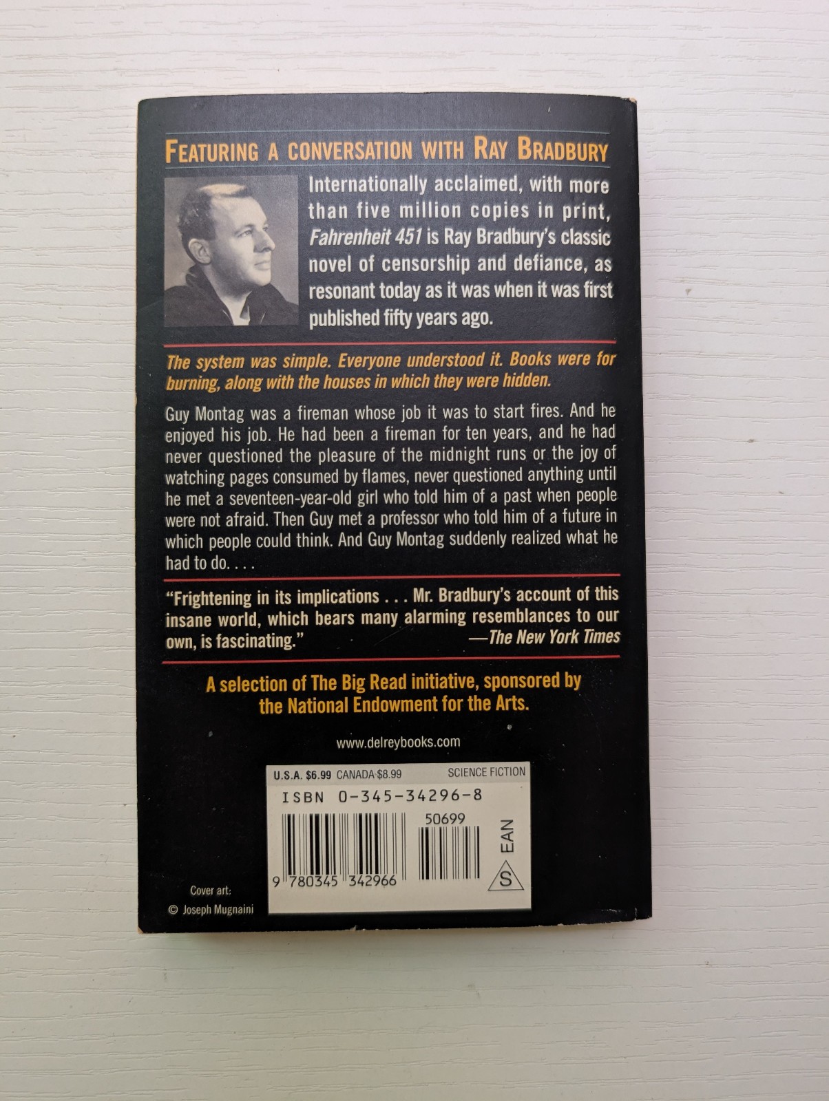 Fahrenheit 451 50th Anniversary Edition 1991 Ballantine Del Rey Ray Bradbury