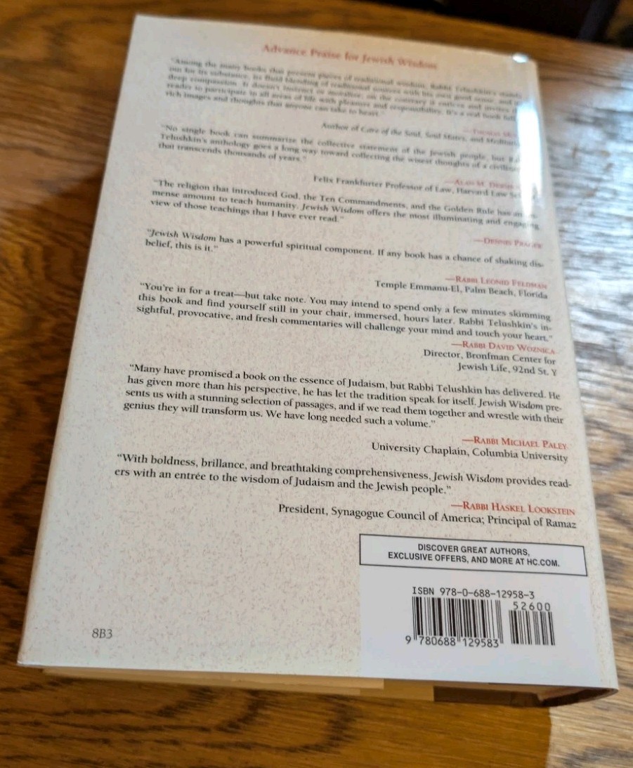 Jewish Wisdom Rabbi Joseph Telushkin Ethical, Spiritual, & Historical -Excellent