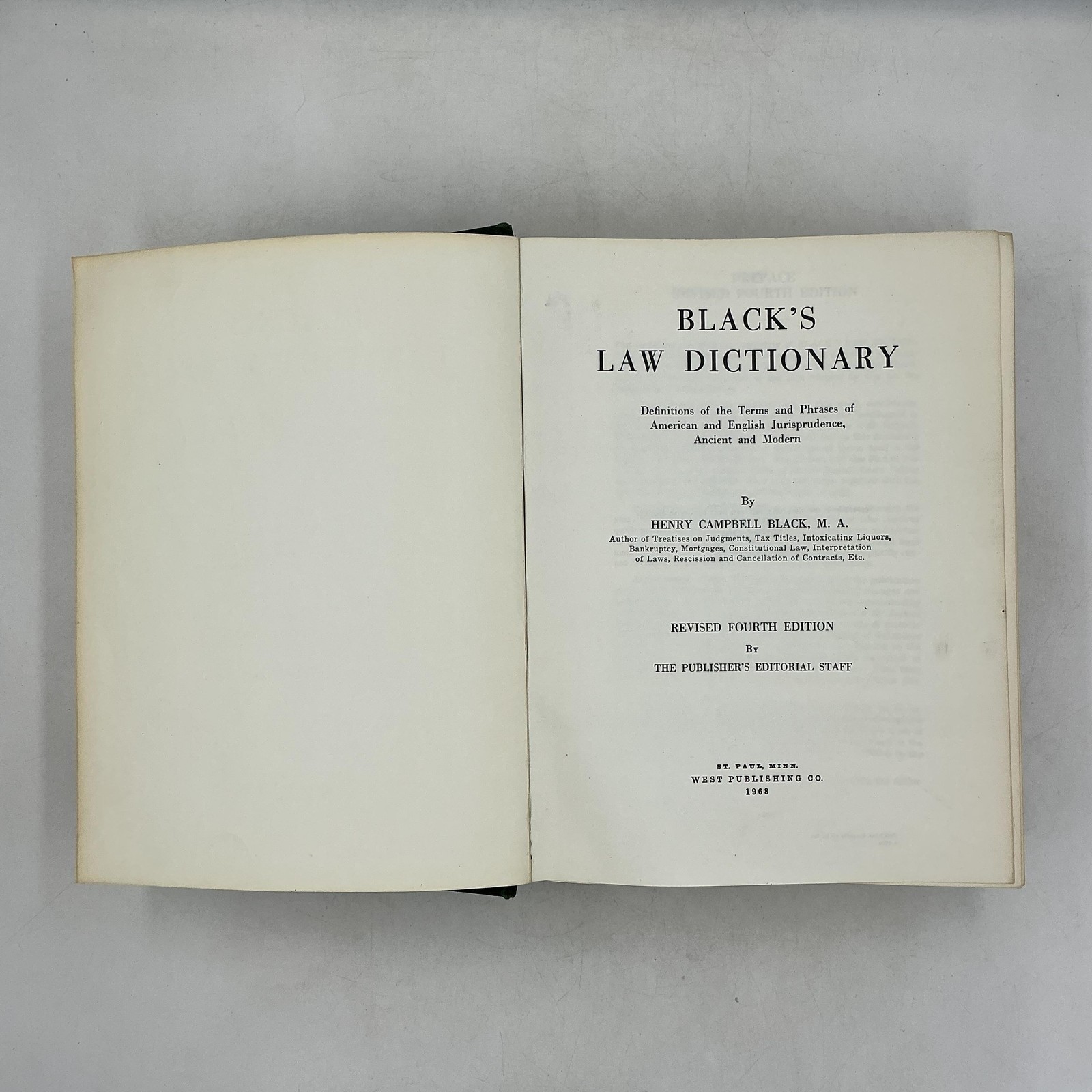 Vintage BLACK’S LAW DICTIONARY Henry Campbell Black Ewtn HC Green 1968 USA