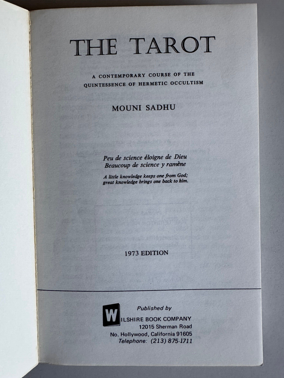 THE TAROT – MOUNI SADHU -1973- PAPERBACK BOOK